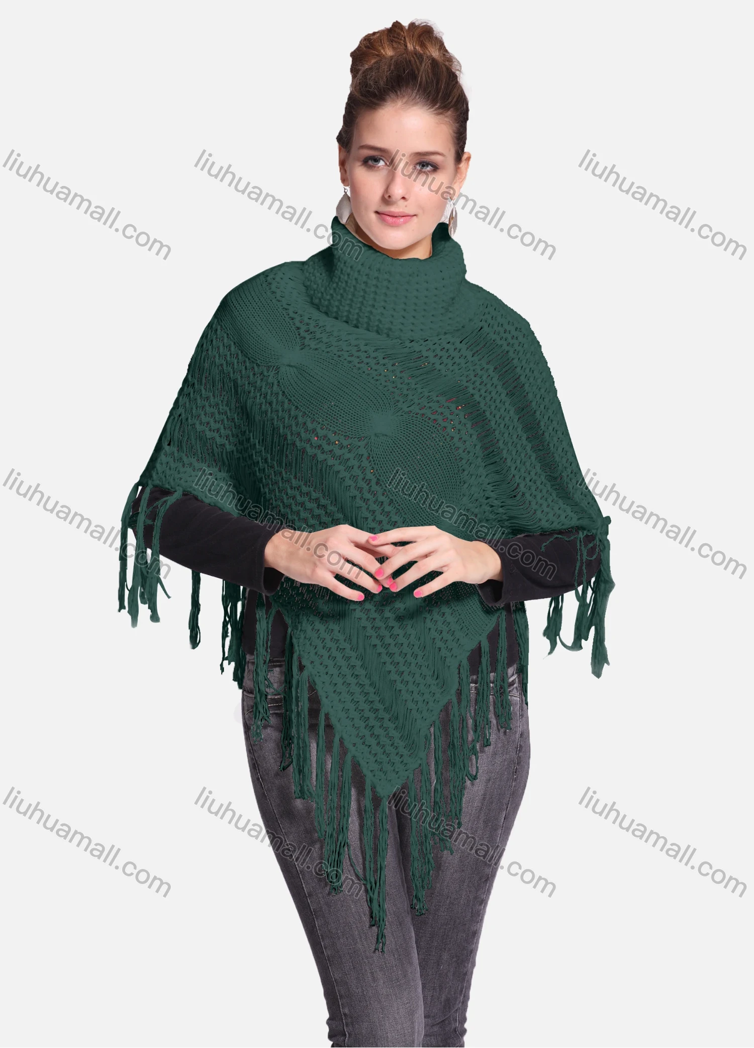 Wholesale Woman's Casual Plain Print Knitted Fabric Turtleneck Neck Shawl 8864# - Liuhuamall