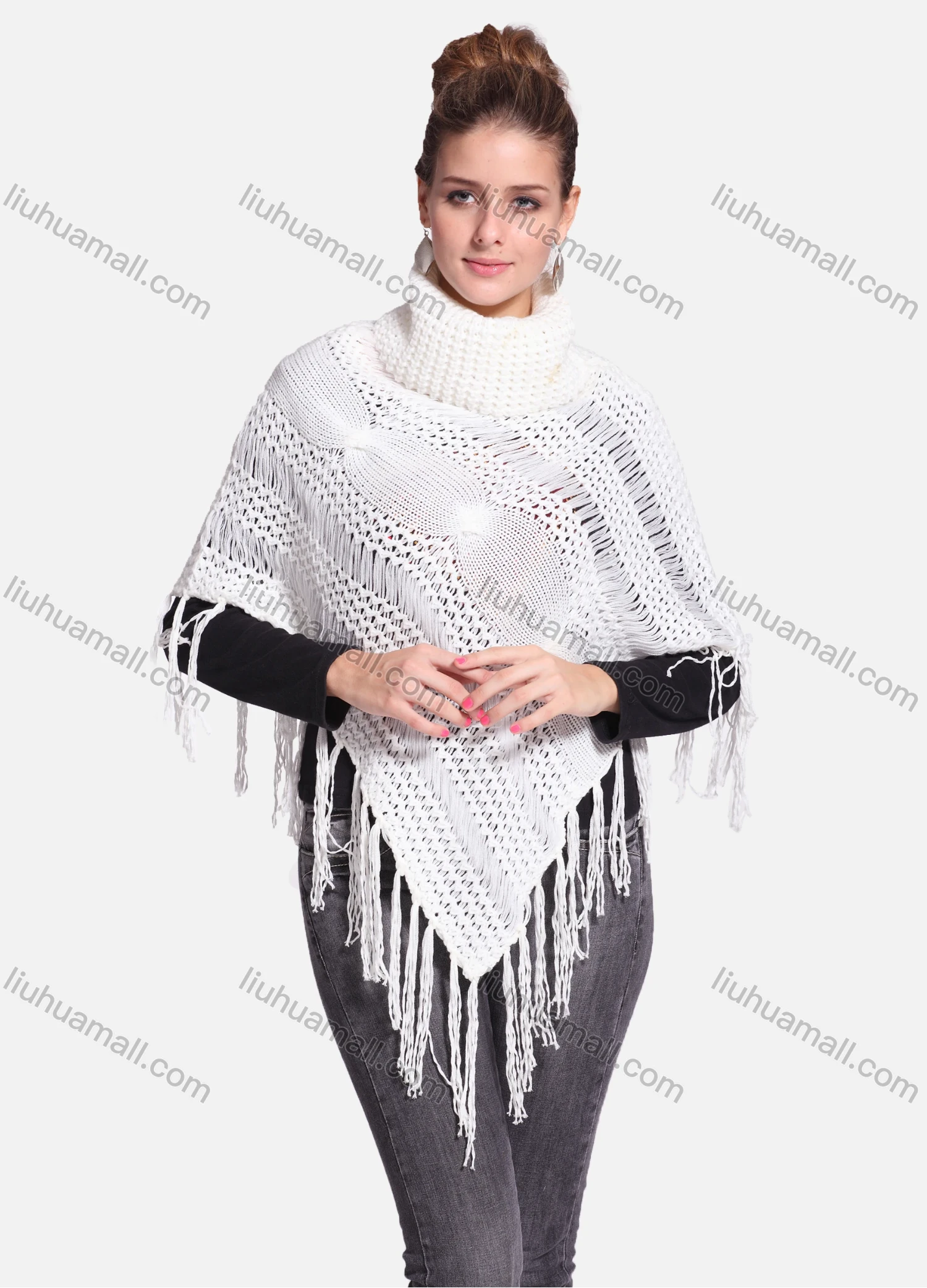 Wholesale Woman's Casual Plain Print Knitted Fabric Turtleneck Neck Shawl 8864# - Liuhuamall