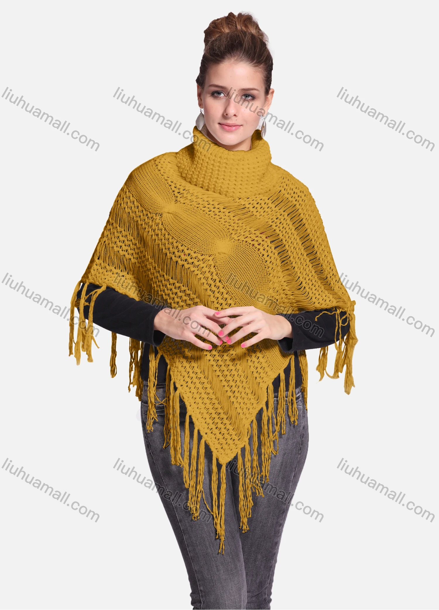 Wholesale Woman's Casual Plain Print Knitted Fabric Turtleneck Neck Shawl 8864# - Liuhuamall
