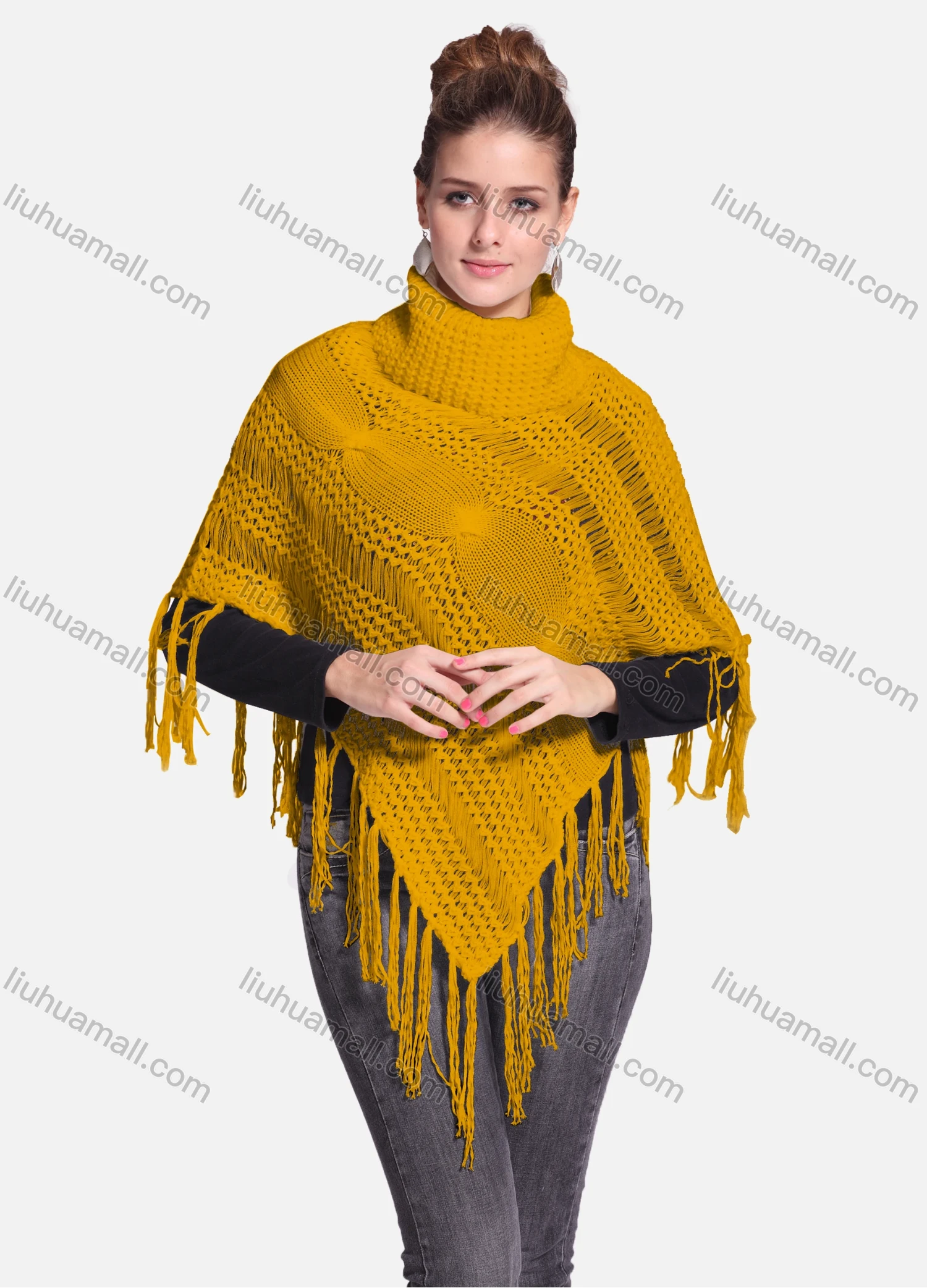 Wholesale Woman's Casual Plain Print Knitted Fabric Turtleneck Neck Shawl 8864# - Liuhuamall