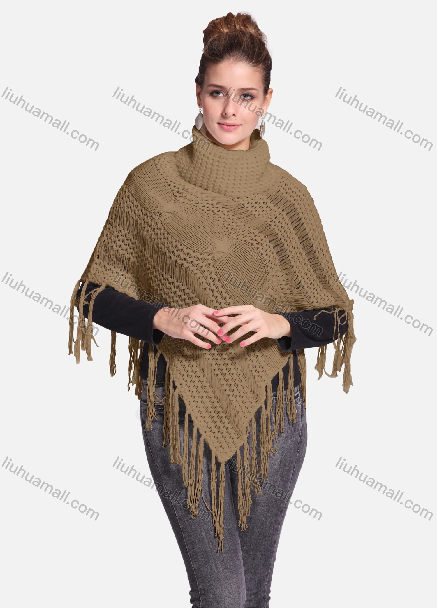 Wholesale Woman's Casual Plain Print Knitted Fabric Turtleneck Neck Shawl 8864# - Liuhuamall