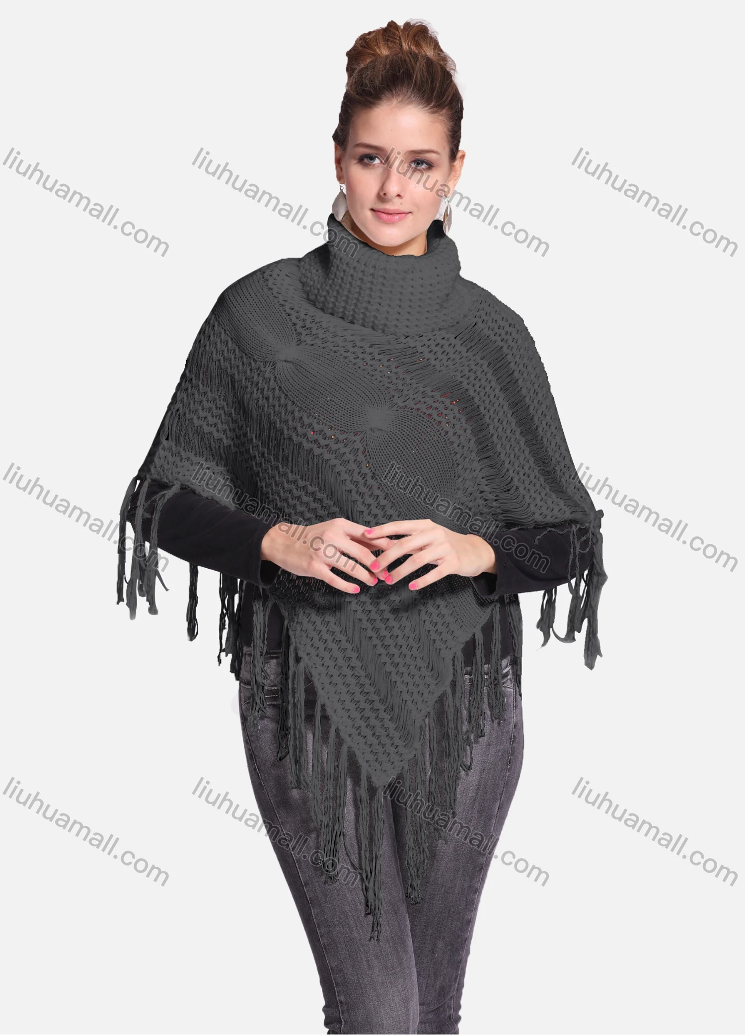 Wholesale Woman's Casual Plain Print Knitted Fabric Turtleneck Neck Shawl 8864# - Liuhuamall