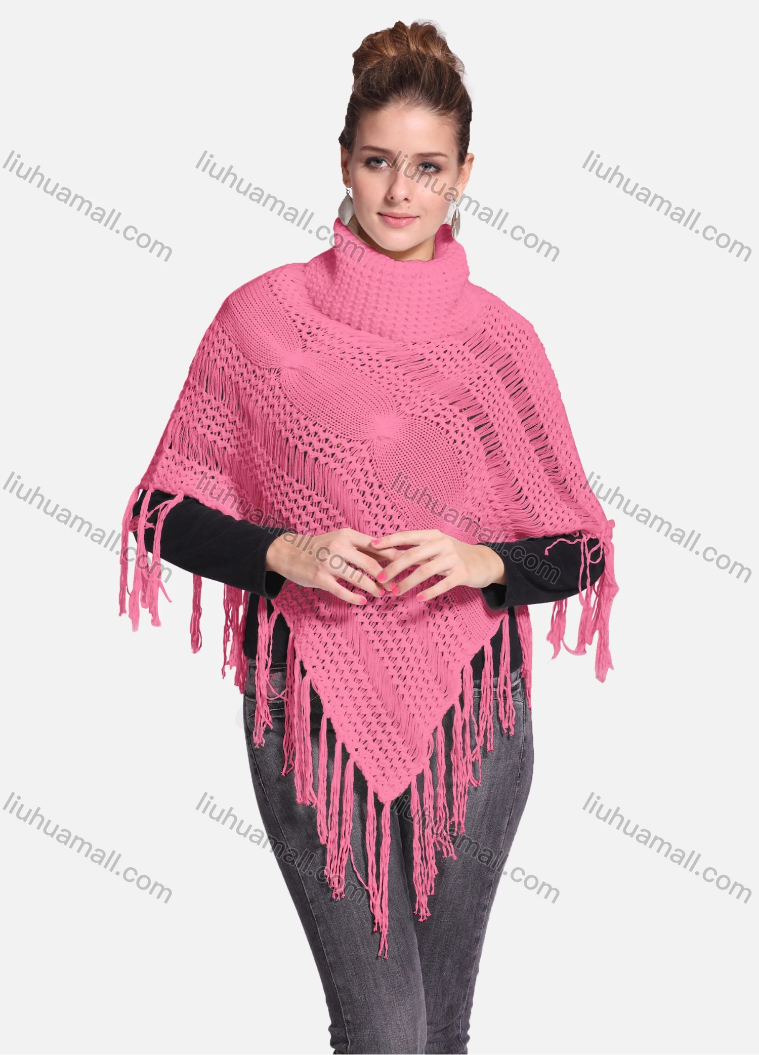 Wholesale Woman's Casual Plain Print Knitted Fabric Turtleneck Neck Shawl 8864# - Liuhuamall