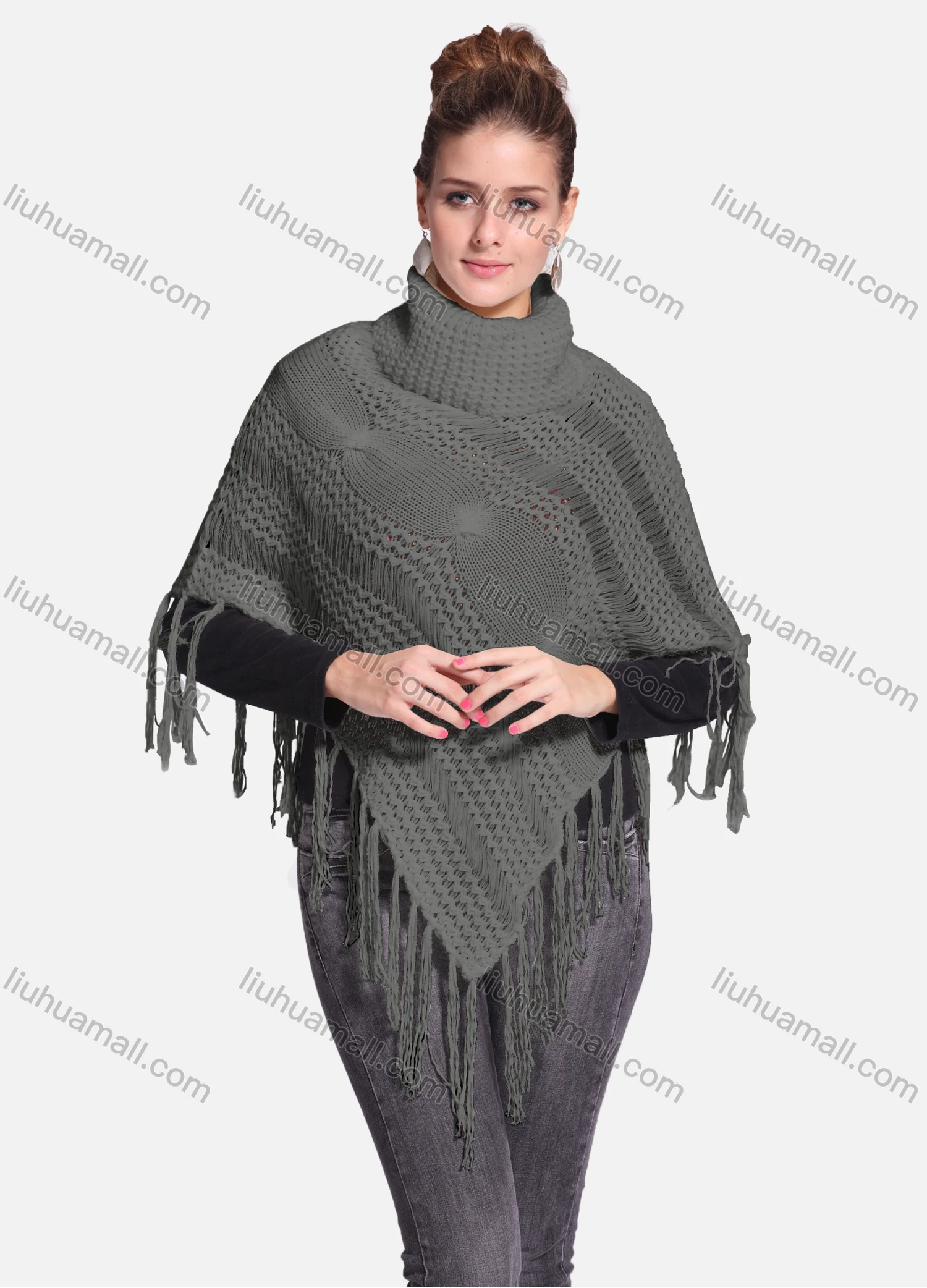 Wholesale Woman's Casual Plain Print Knitted Fabric Turtleneck Neck Shawl 8864# - Liuhuamall