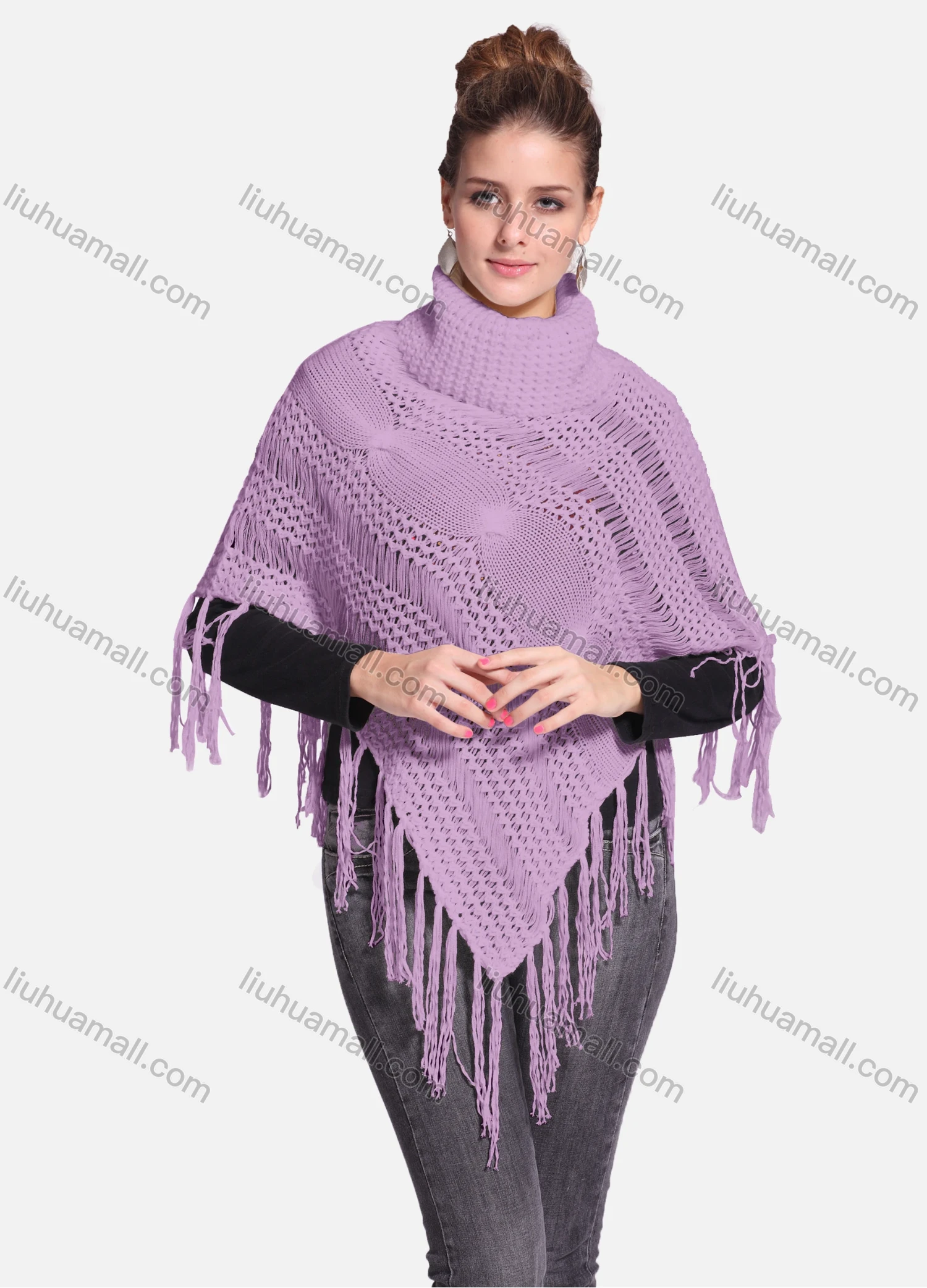 Wholesale Woman's Casual Plain Print Knitted Fabric Turtleneck Neck Shawl 8864# - Liuhuamall