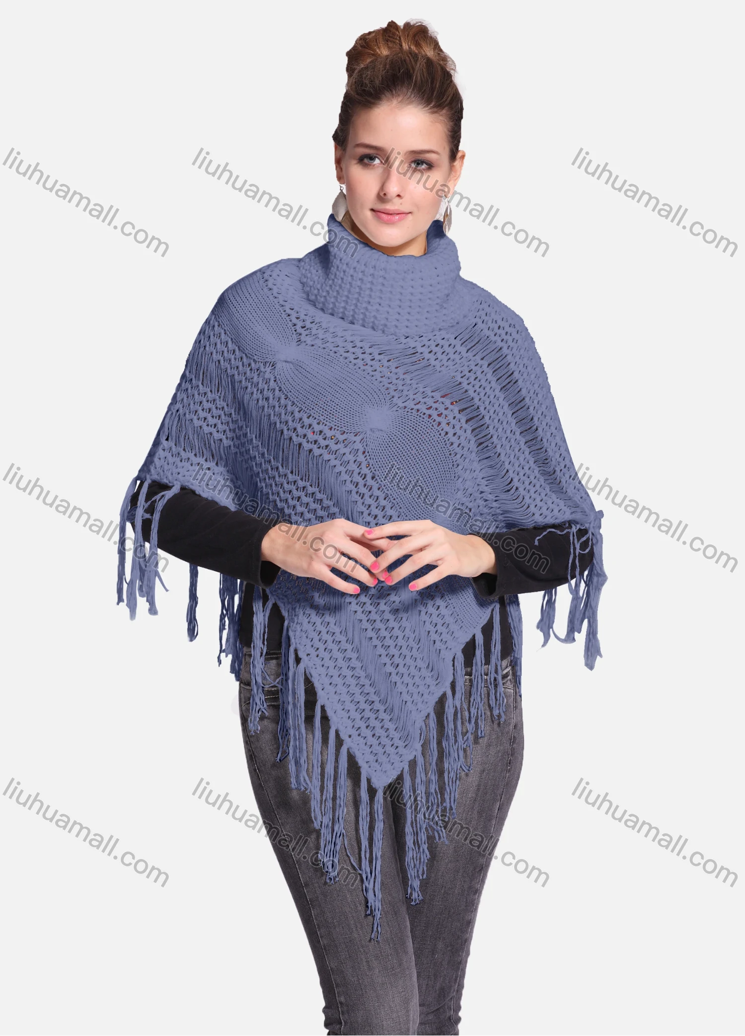 Wholesale Woman's Casual Plain Print Knitted Fabric Turtleneck Neck Shawl 8864# - Liuhuamall
