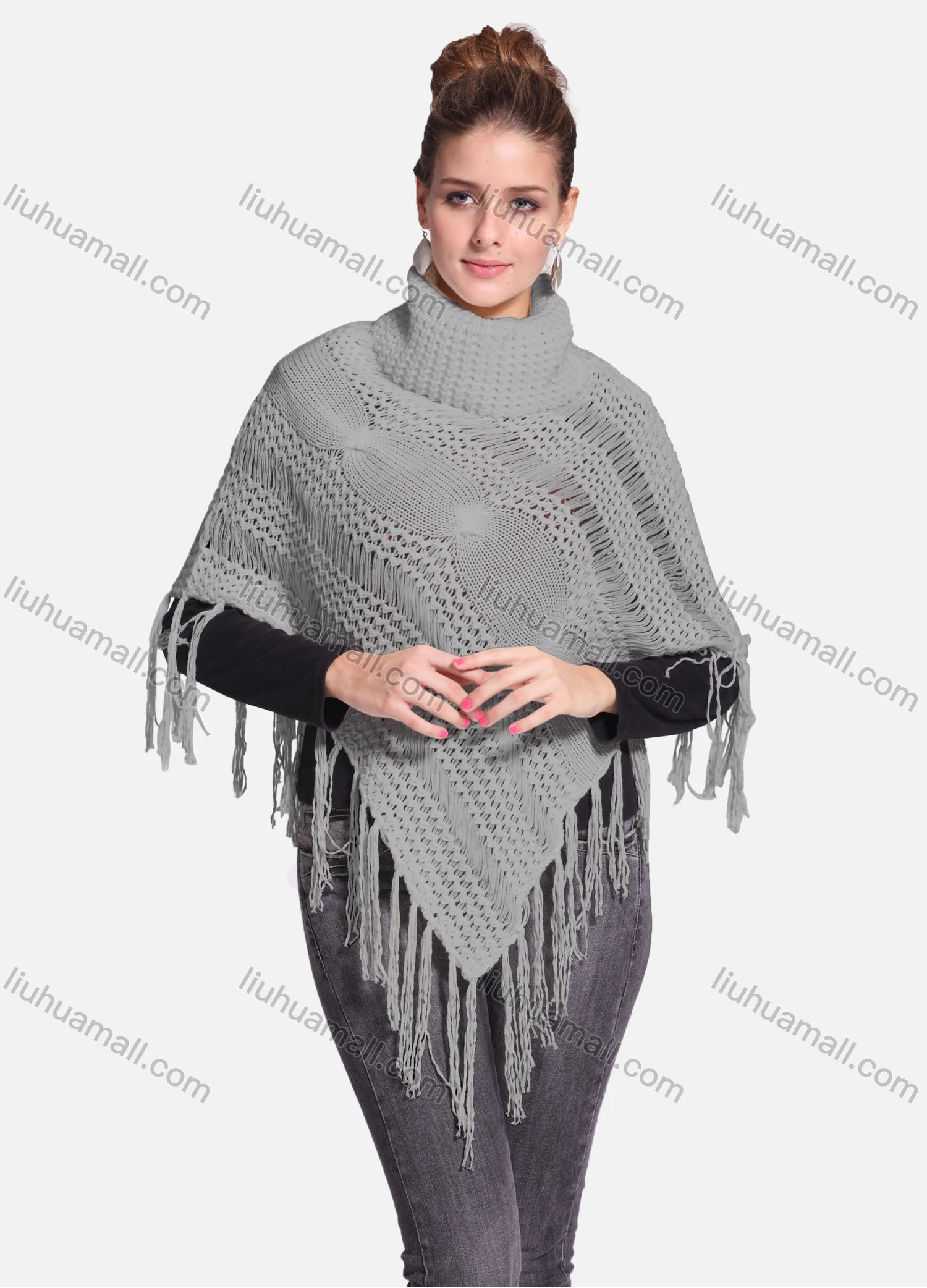 Wholesale Woman's Casual Plain Print Knitted Fabric Turtleneck Neck Shawl 8864# - Liuhuamall