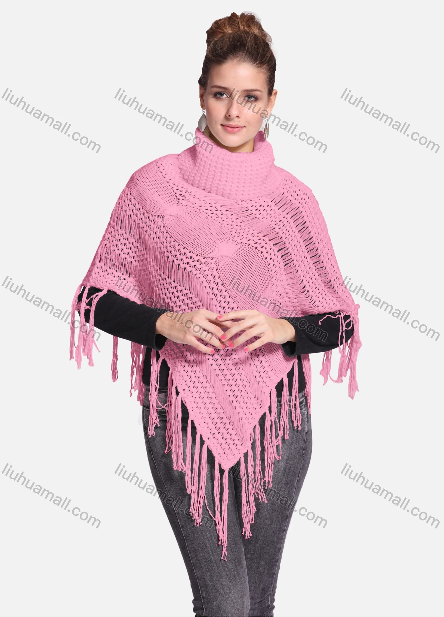 Wholesale Woman's Casual Plain Print Knitted Fabric Turtleneck Neck Shawl 8864# - Liuhuamall