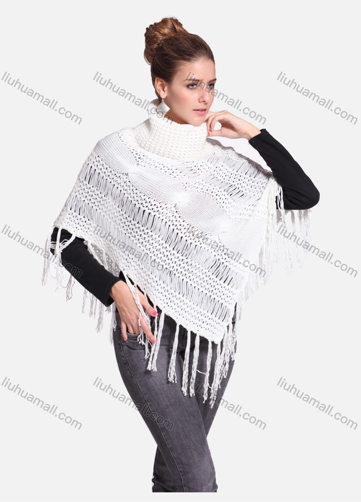 Wholesale Woman's Casual Plain Print Knitted Fabric Turtleneck Neck Shawl 6150# - Liuhuamall