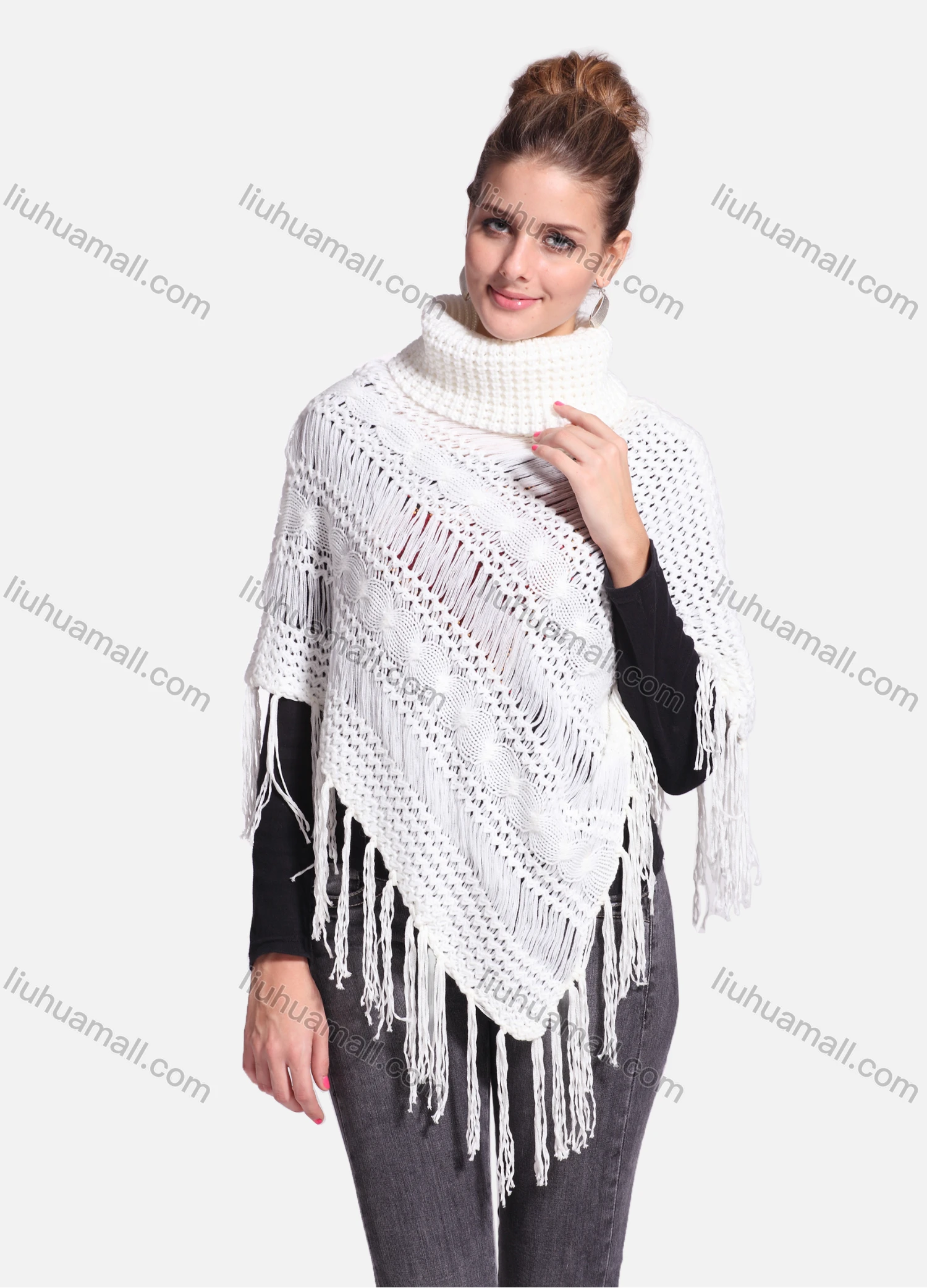 Wholesale Woman's Casual Plain Print Knitted Fabric Turtleneck Neck Shawl 8843# - Liuhuamall