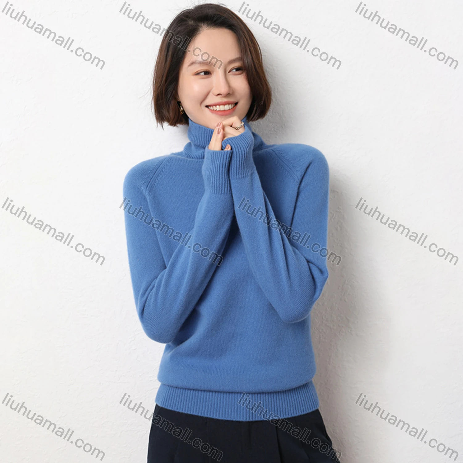 Wholesale Women's Casual Plain Print Slim Fit High Neck Long Sleeve Sweater - Liuhuamall