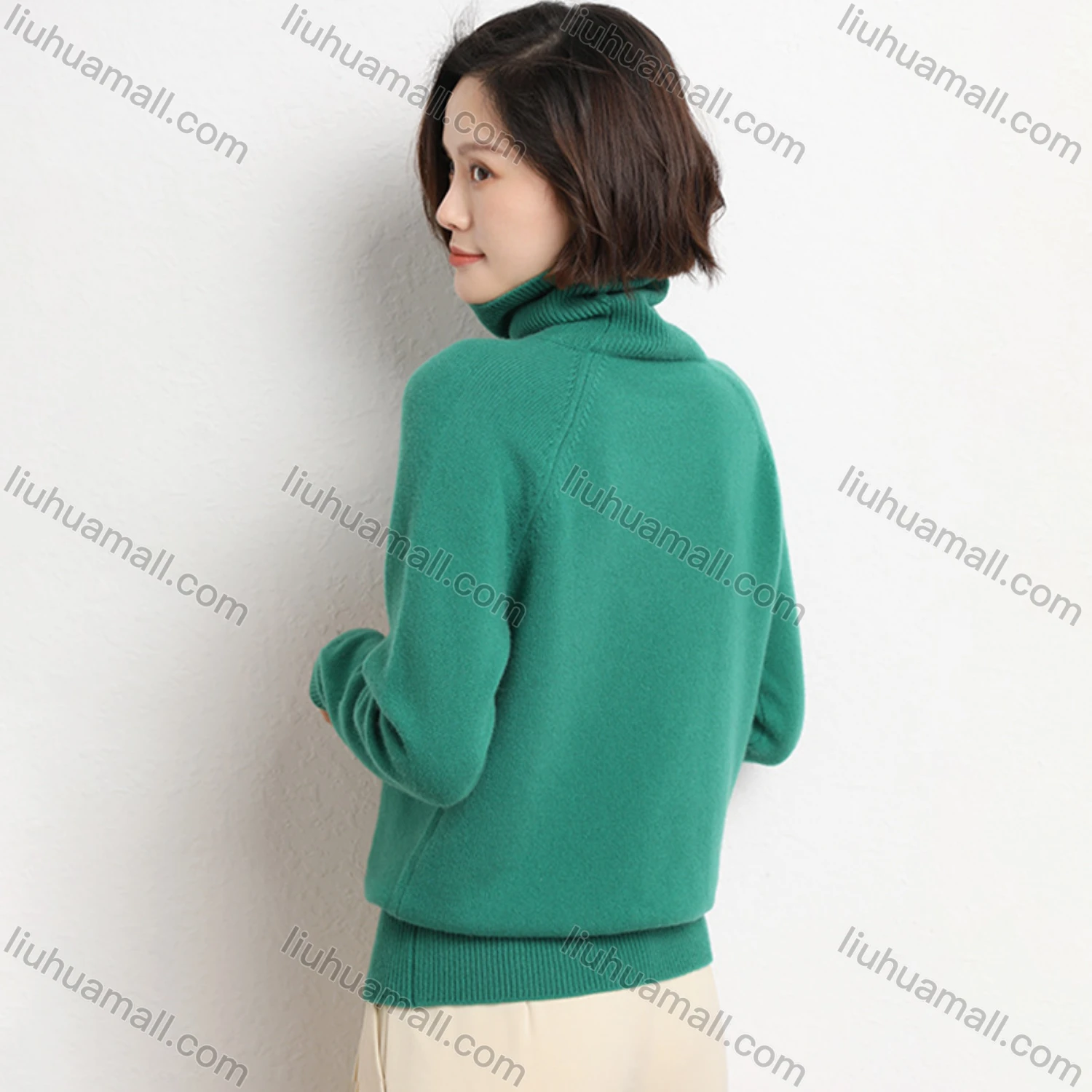 Wholesale Women's Casual Plain Print Slim Fit High Neck Long Sleeve Sweater - Liuhuamall