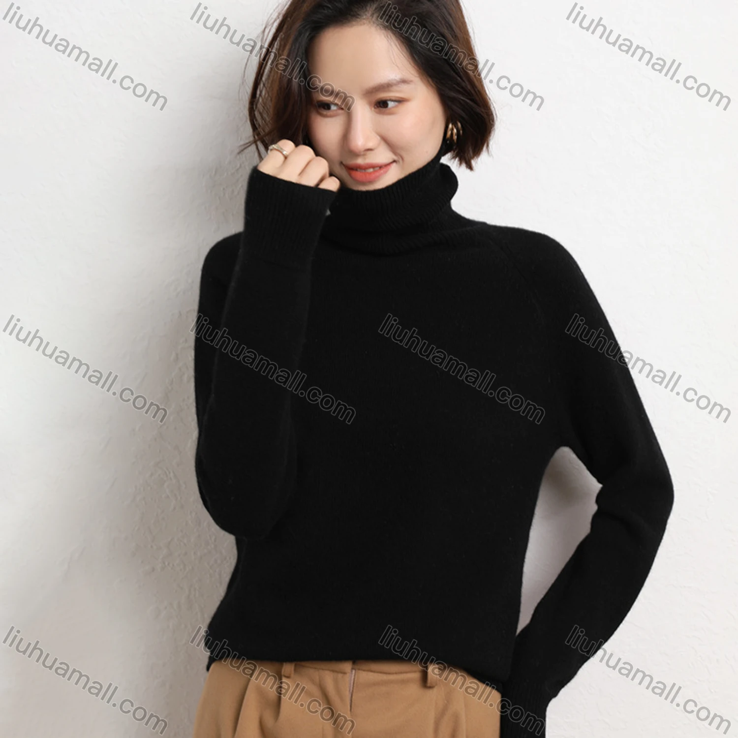 Wholesale Women's Casual Plain Print Slim Fit High Neck Long Sleeve Sweater - Liuhuamall