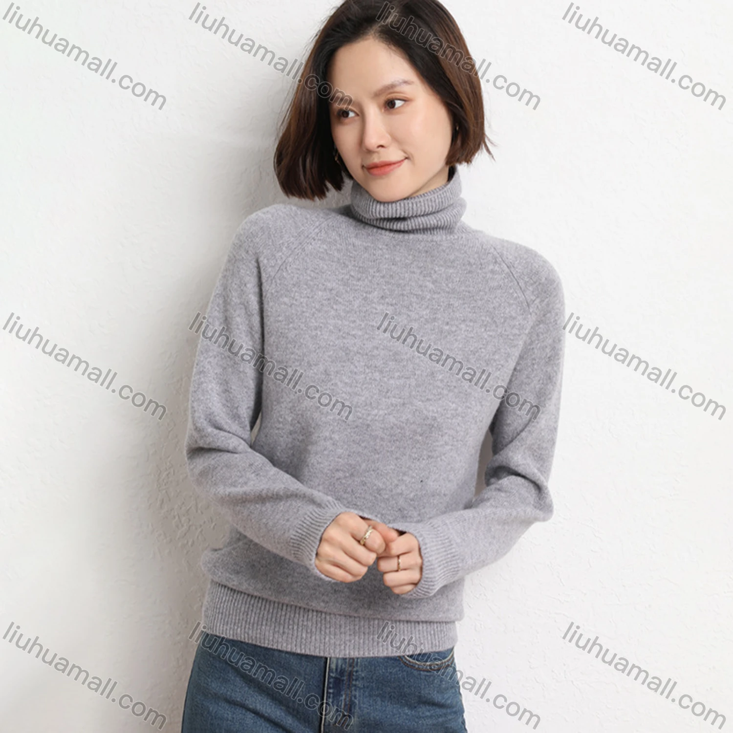 Wholesale Women's Casual Plain Print Slim Fit High Neck Long Sleeve Sweater - Liuhuamall