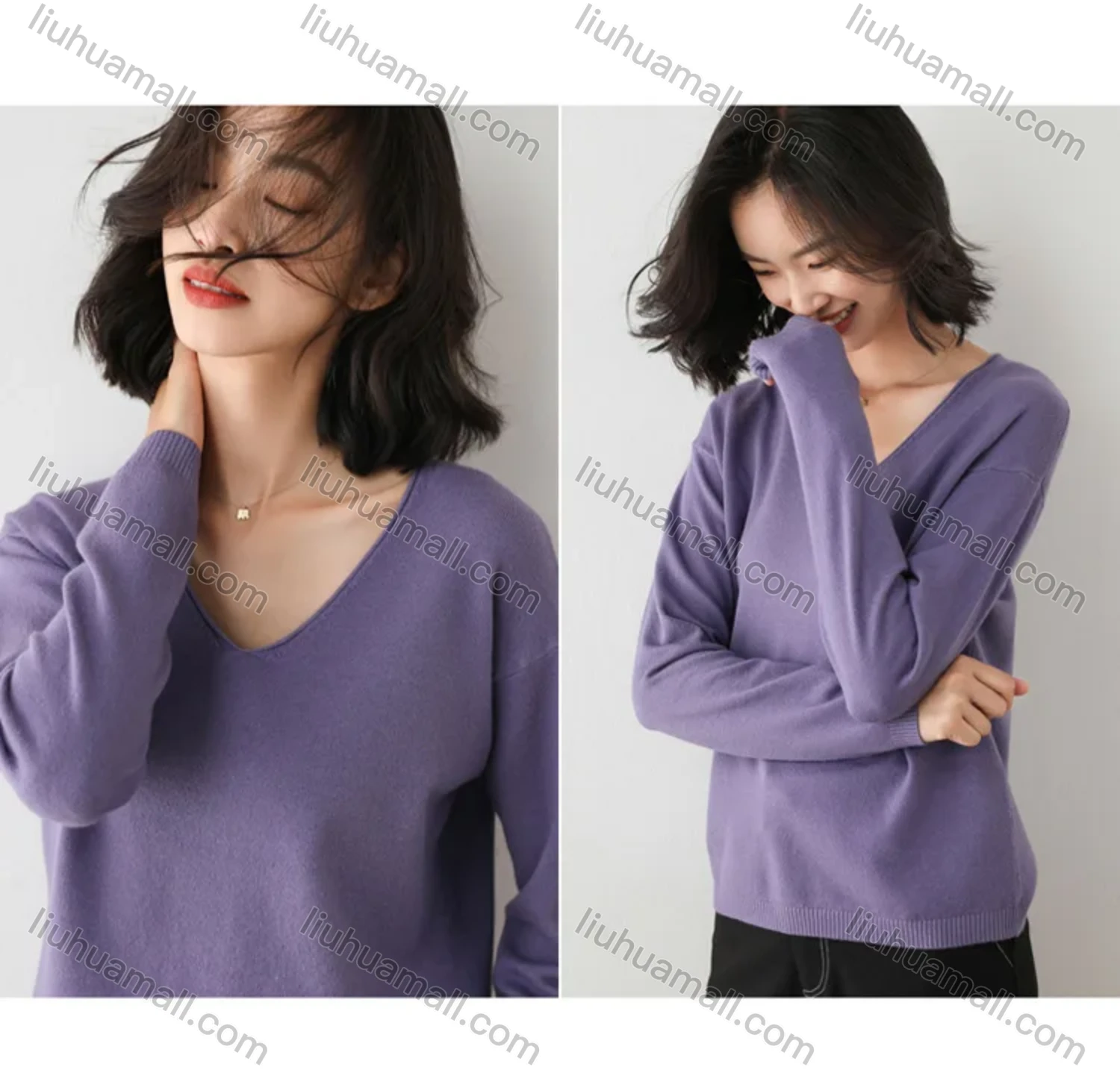 Wholesale Women's Casual V Neck Loose Fit Pullover Sweater Long Sleeve Blouse - Liuhuamall