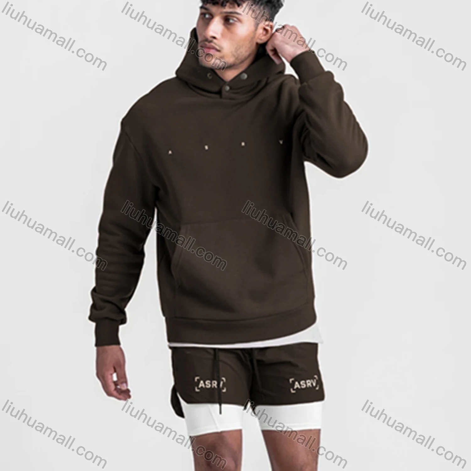 Wholesale Men's Sporty Round Neck Loose Fit Letter Print Long Sleeve Hooded Sweatshirt - Liuhuamall