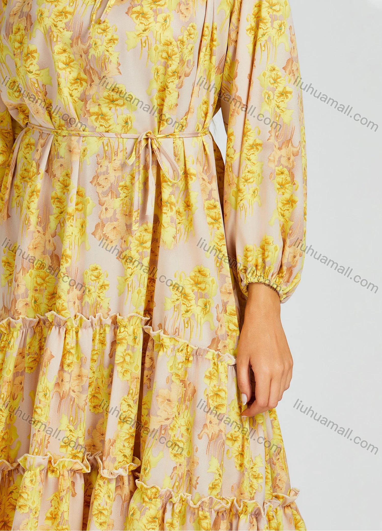 Wholesale Women's Casual Crew Neck Shirt Sleeve Floral Print Loose Fit Midi Dress 2012# - Liuhuamall