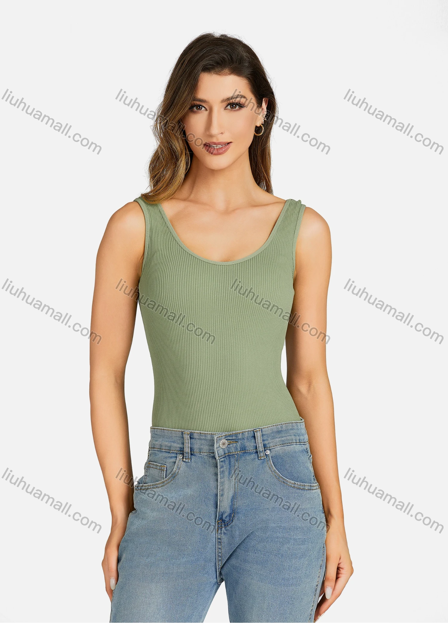 Wholesale Women's Casual Scoop Neck Plain Slim Fit Sleeveless Tank Top 7173# - Liuhuamall