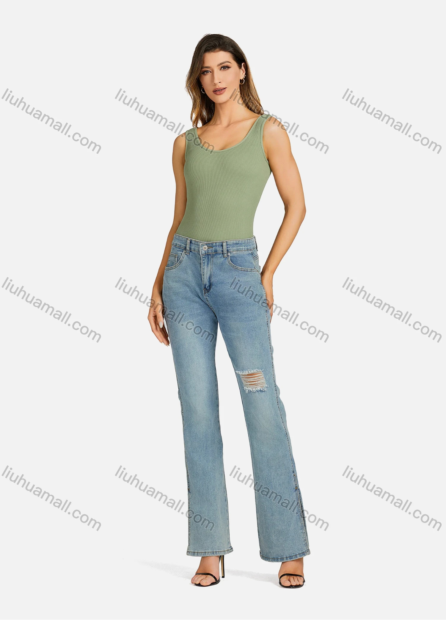 Wholesale Women's Casual Scoop Neck Plain Slim Fit Sleeveless Tank Top 7173# - Liuhuamall