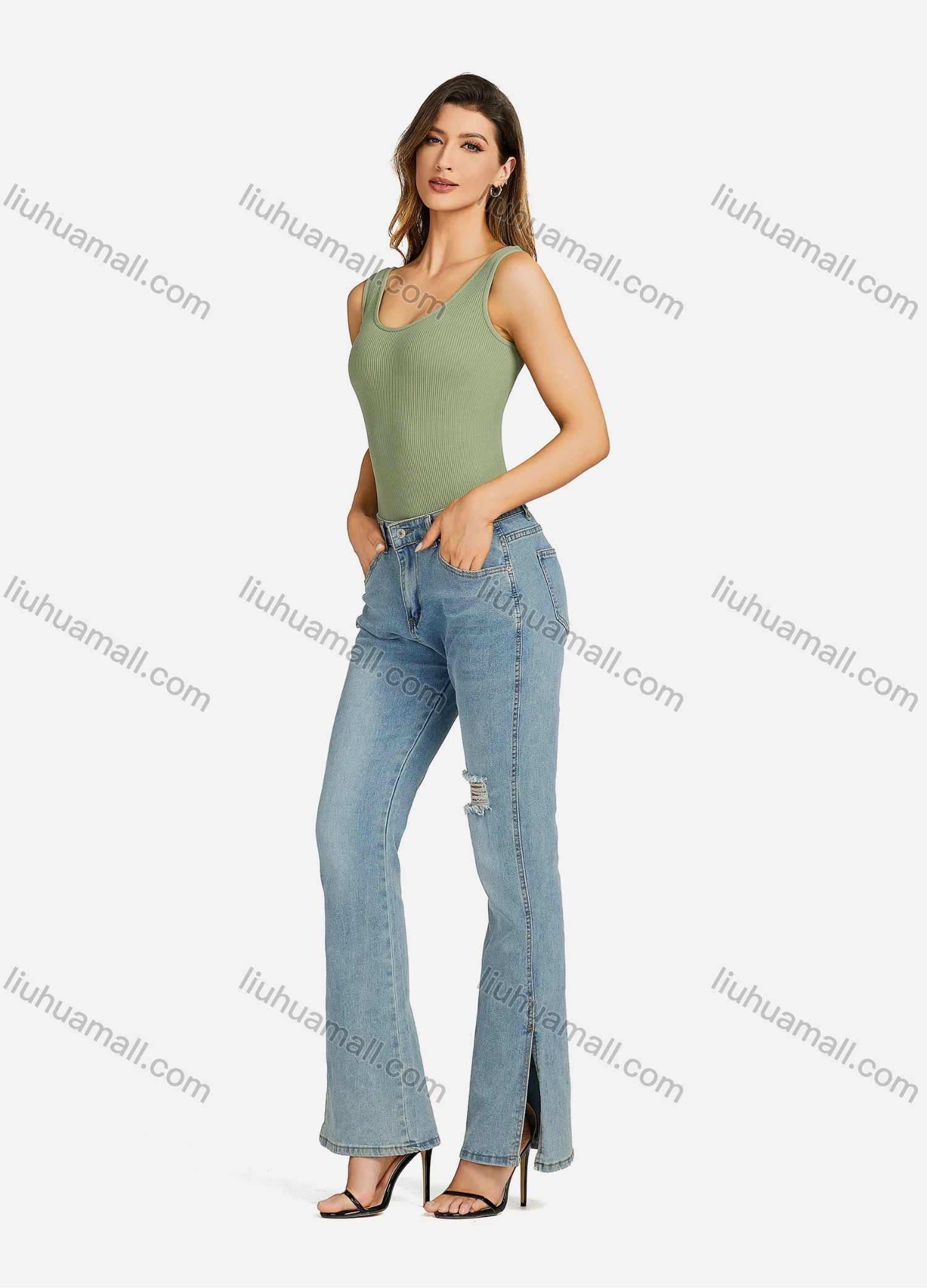 Wholesale Women's Casual Scoop Neck Plain Slim Fit Sleeveless Tank Top 7173# - Liuhuamall
