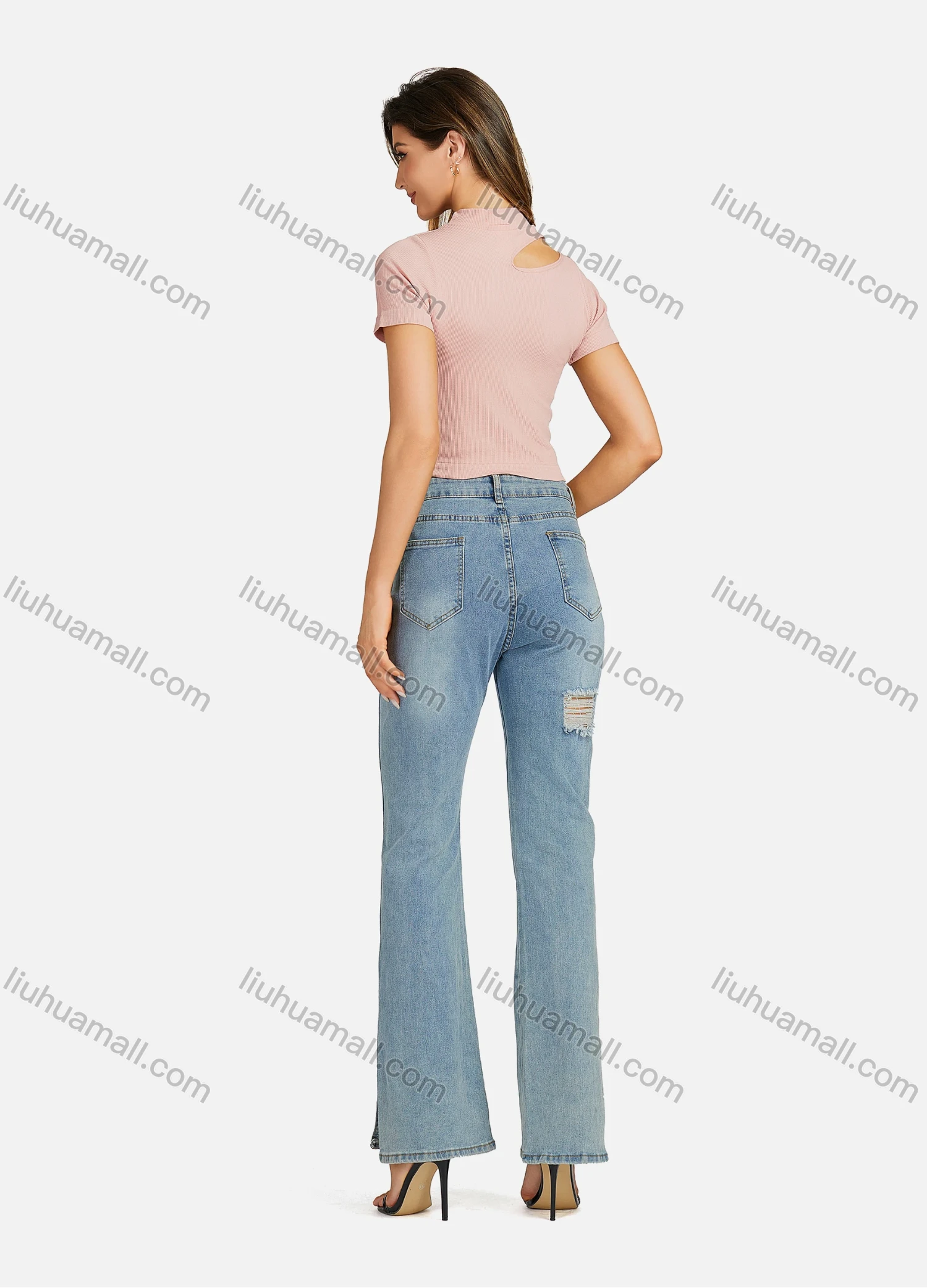 Wholesale Women's Casual Mock Neck Plain Cutout One Shoulder Top 7172# - Liuhuamall
