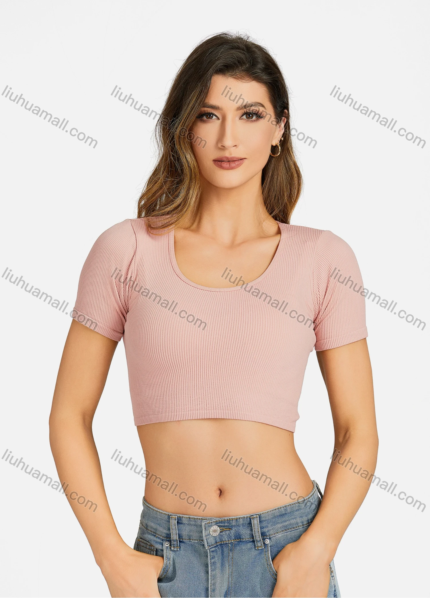 Wholesale Women's Casual Scoop Neck Plain Strapless Sleeveless Crop Top 7170# - Liuhuamall