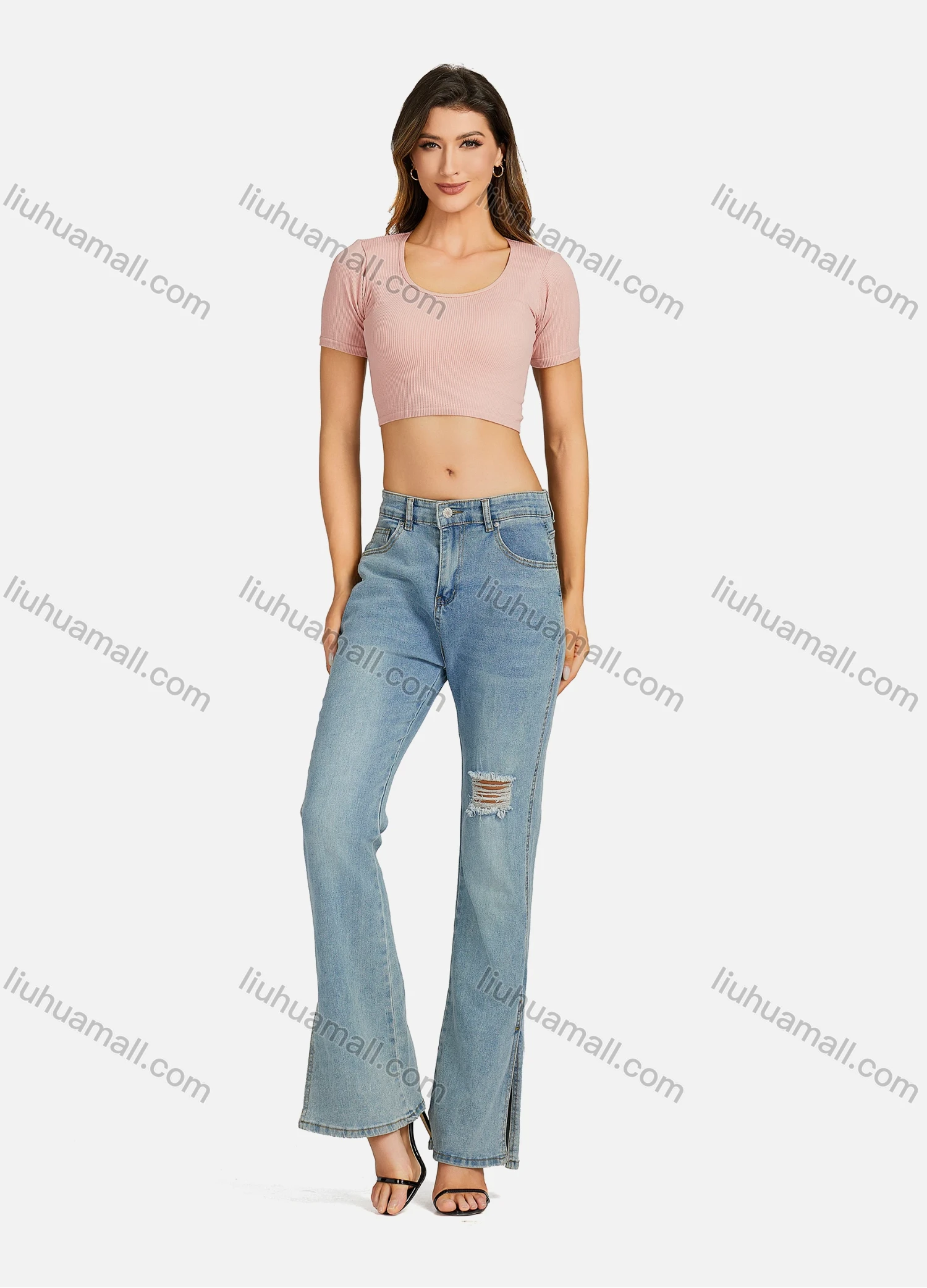 Wholesale Women's Casual Scoop Neck Plain Strapless Sleeveless Crop Top 7170# - Liuhuamall