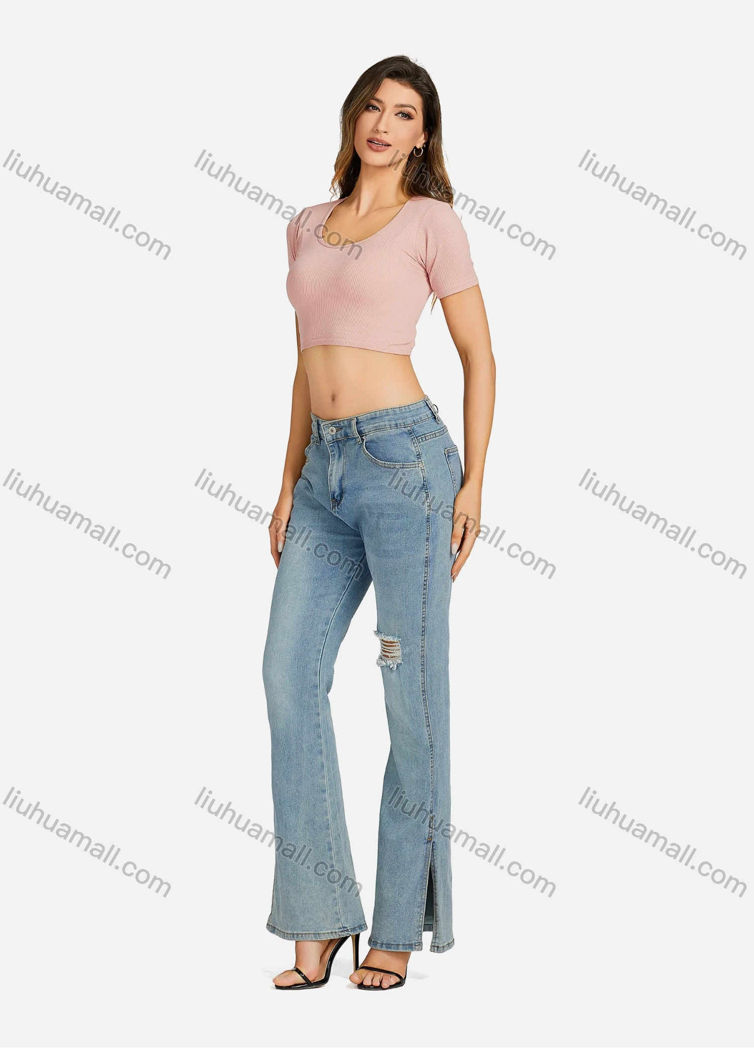 Wholesale Women's Casual Scoop Neck Plain Strapless Sleeveless Crop Top 7170# - Liuhuamall