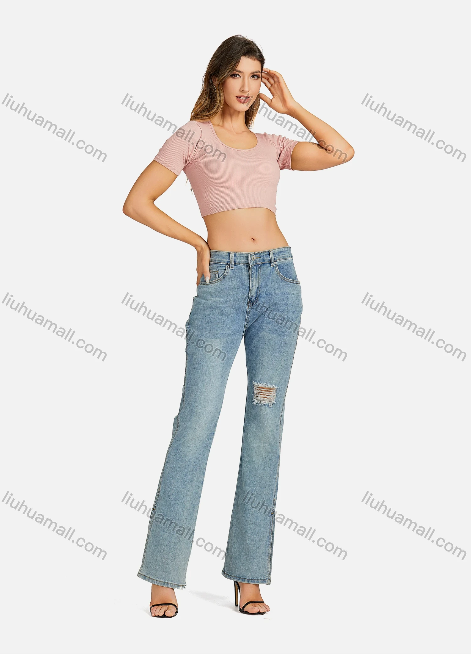 Wholesale Women's Casual Scoop Neck Plain Strapless Sleeveless Crop Top 7170# - Liuhuamall