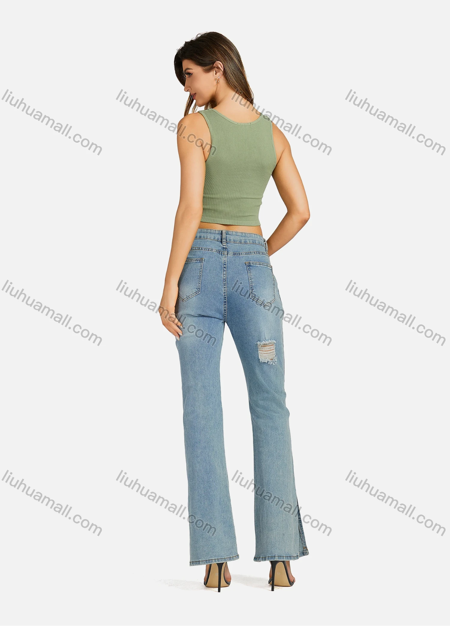 Wholesale Women's Casual Crew Neck Plain Quarter Zip Sleeveless Crop Top 7171# - Liuhuamall