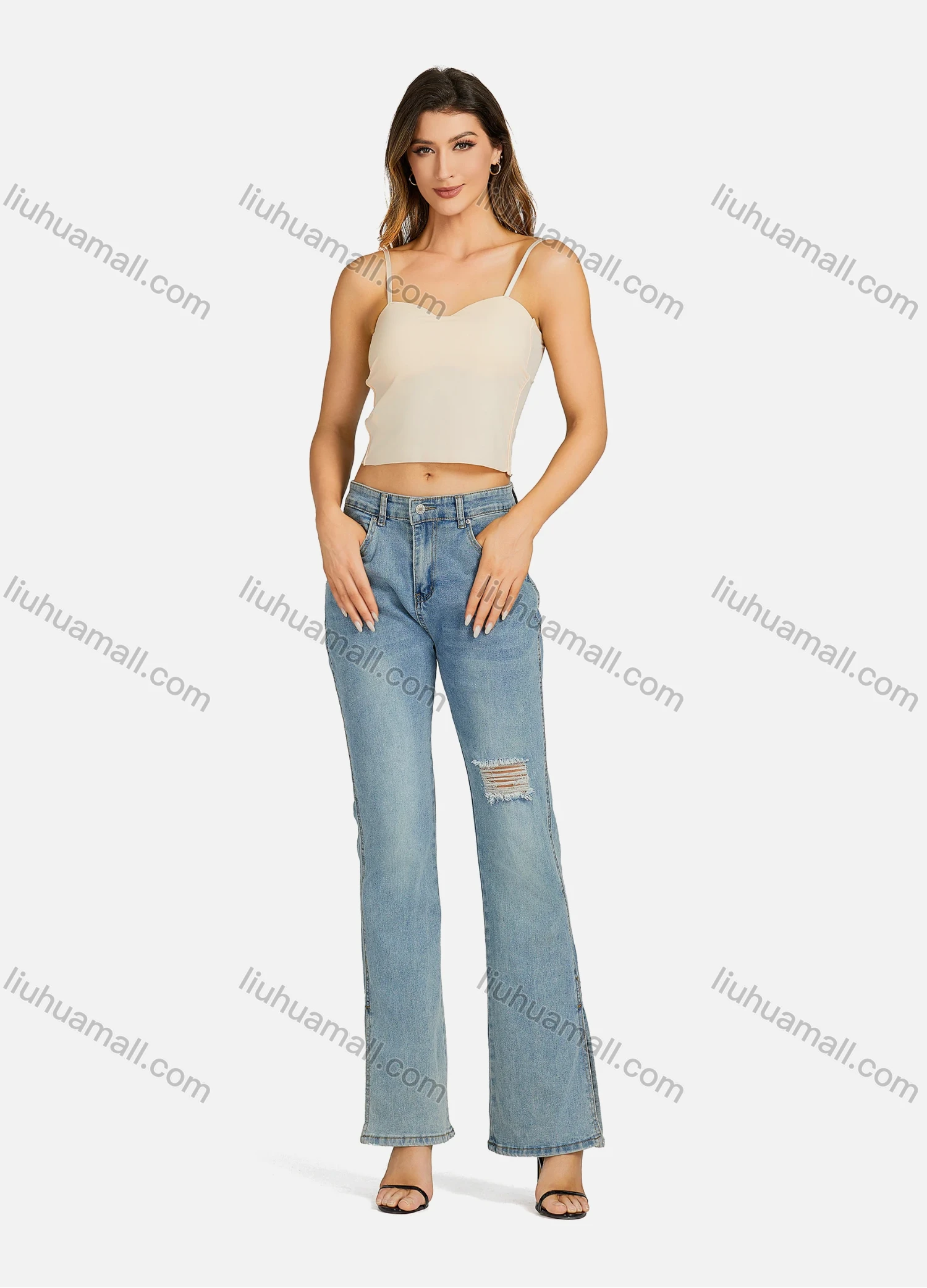 Wholesale Women's Casual Spaghetti Strap Plain Pullover Sleeveless Crop Top 7169# - Liuhuamall