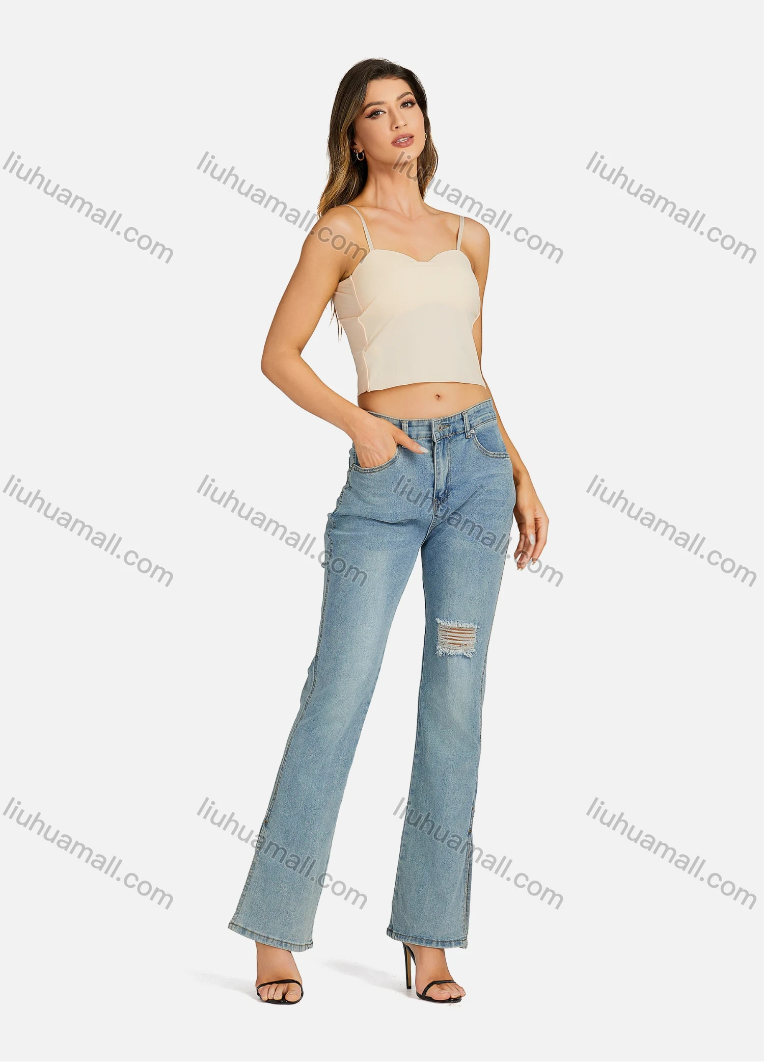 Wholesale Women's Casual Spaghetti Strap Plain Pullover Sleeveless Crop Top 7169# - Liuhuamall