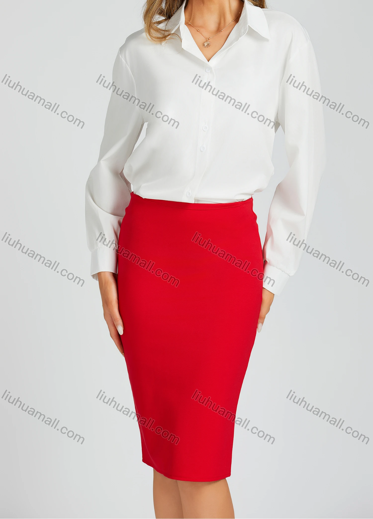 Wholesale Women's Elegant High Waist Plaid Print Slim Fit Knee Length Skirts - Liuhuamall