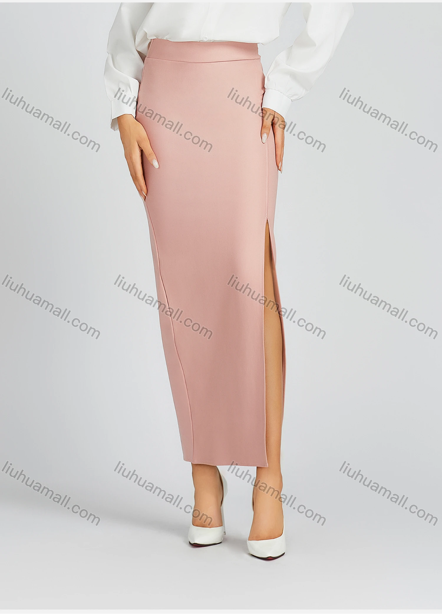 Wholesale Women's Spring Casual High Waist Plain Print Slim Fit Maxi Skirt - Liuhuamall