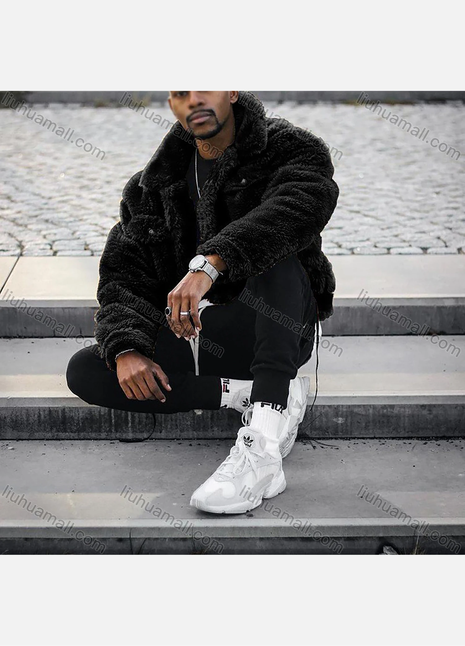 Wholesale Men's Fashion Plain Lapel Collar Long Sleeve Flap Pockets Thermal Jacket - Liuhuamall