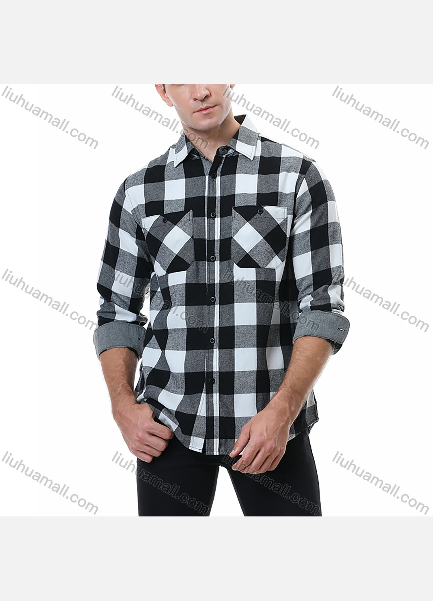 Wholesale Men's Casual Plaid Flannel Long Sleeve Pocket Button Down Thermal Shirts - Liuhuamall