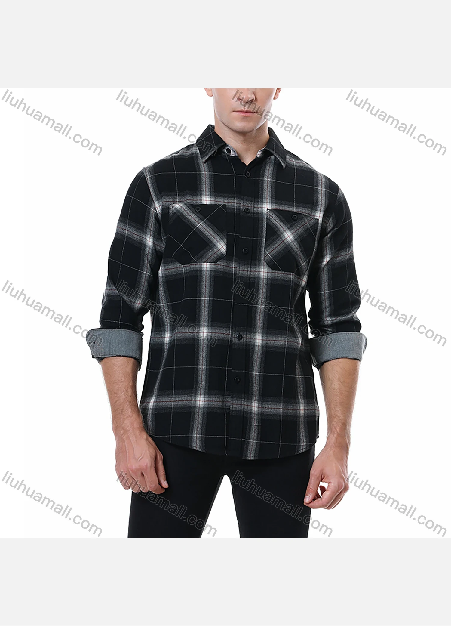 Wholesale Men's Casual Plaid Flannel Long Sleeve Pocket Button Down Thermal Shirts - Liuhuamall