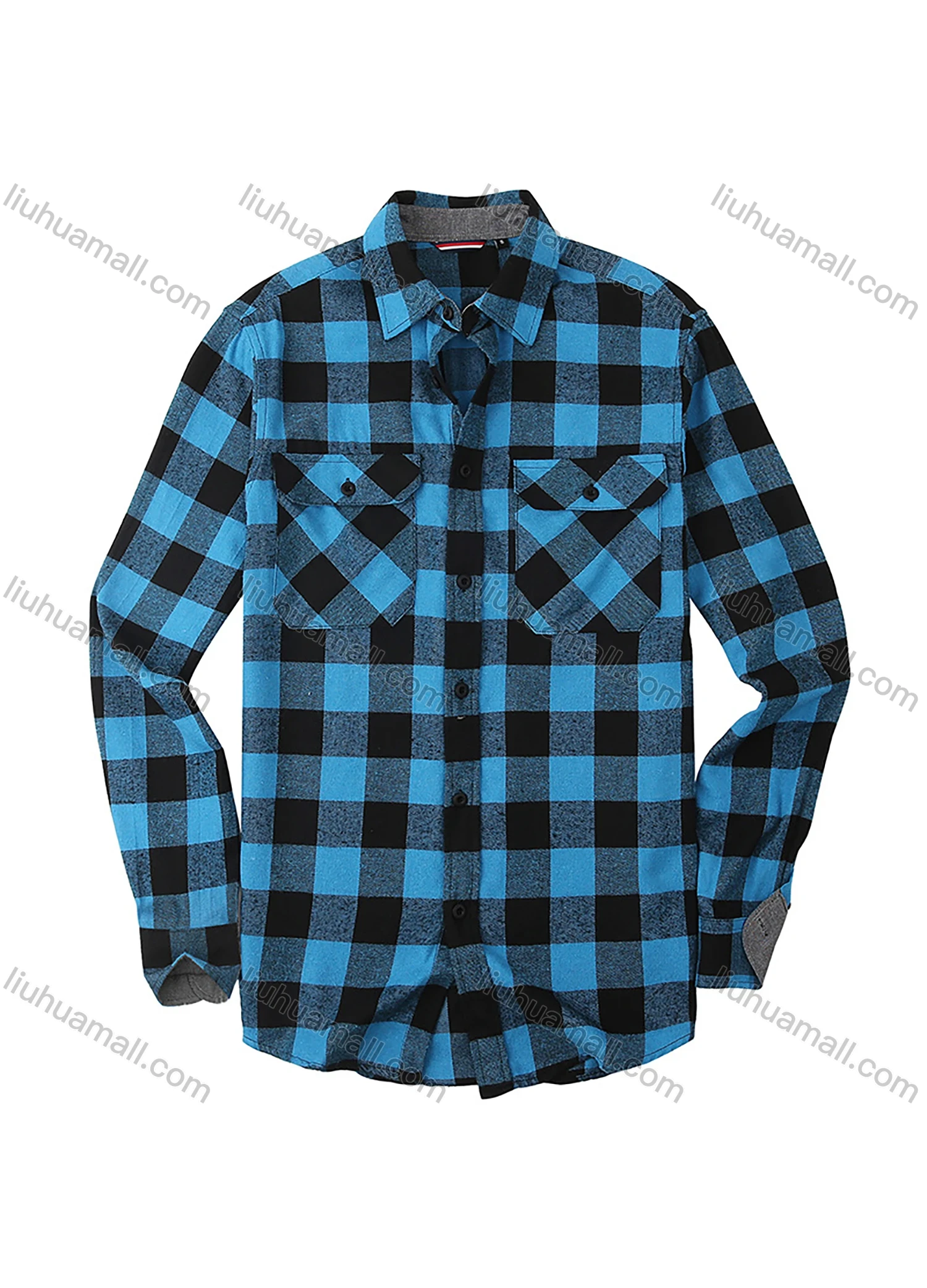 Wholesale Men's Casual Plaid Flannel Long Sleeve Pocket Button Down Thermal Shirts - Liuhuamall