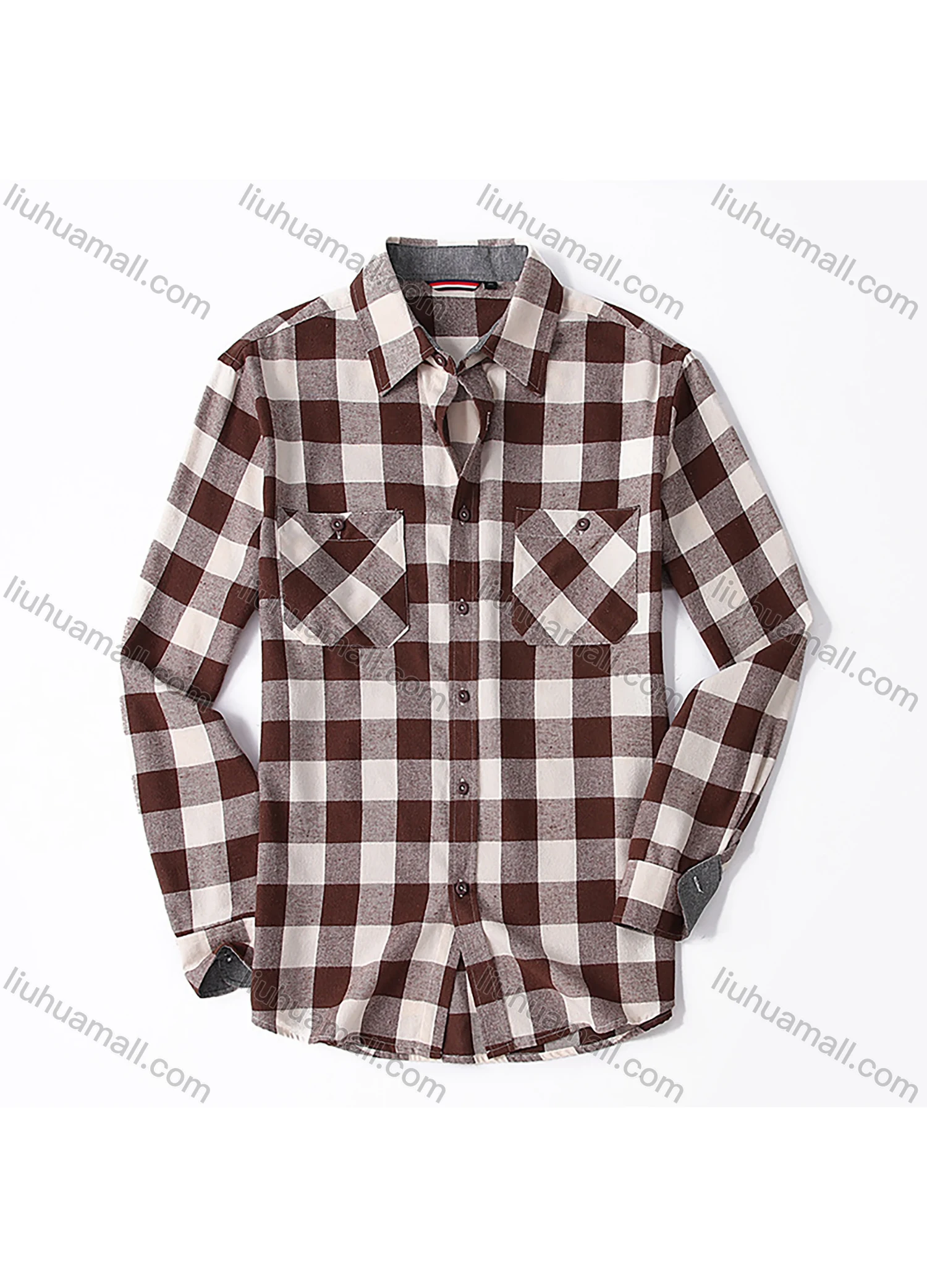 Wholesale Men's Casual Plaid Flannel Long Sleeve Pocket Button Down Thermal Shirts - Liuhuamall