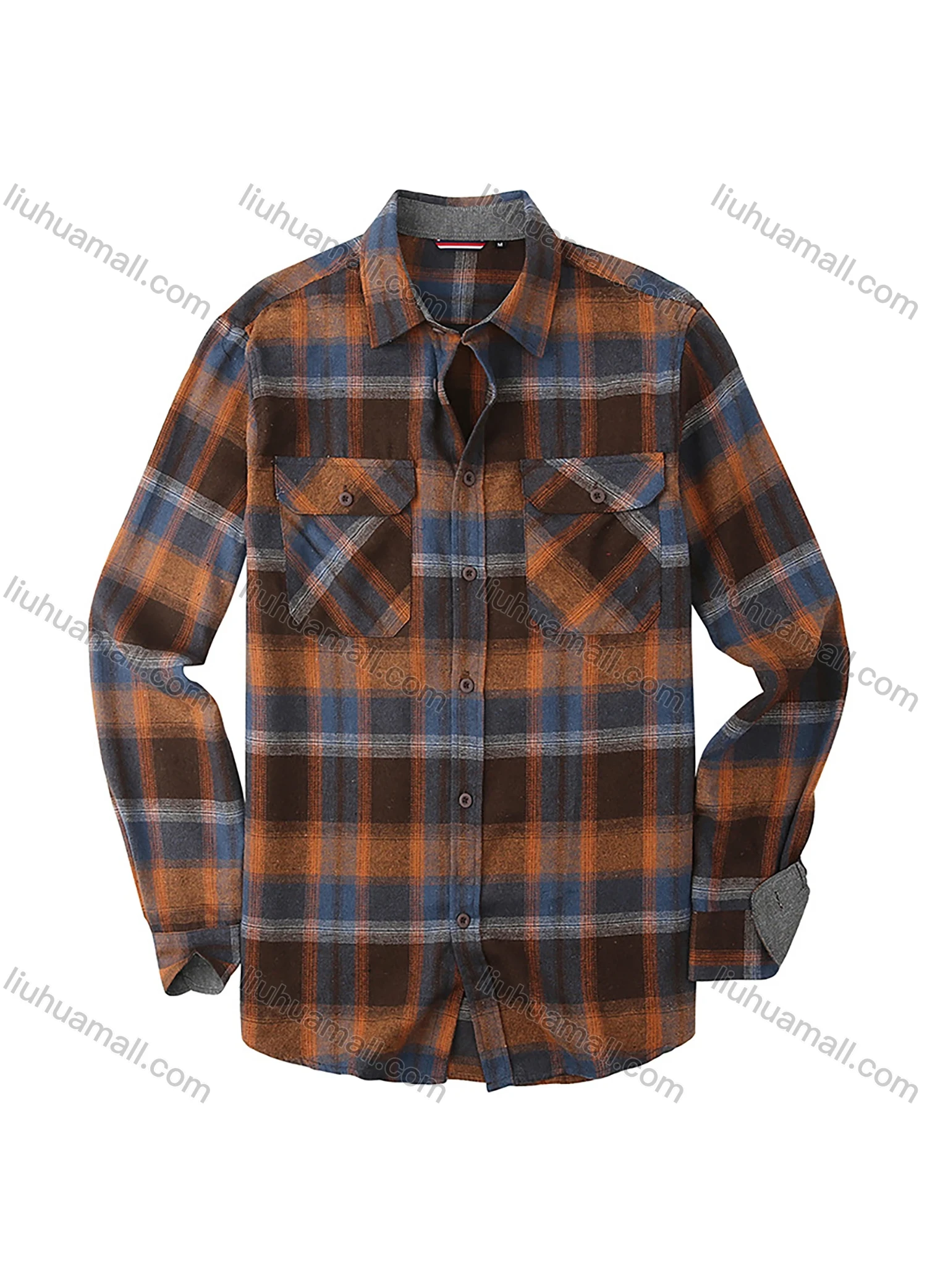 Wholesale Men's Casual Plaid Flannel Long Sleeve Pocket Button Down Thermal Shirts - Liuhuamall