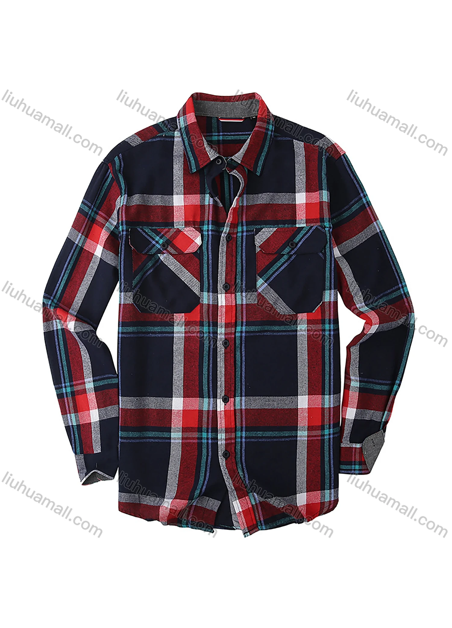Wholesale Men's Casual Plaid Flannel Long Sleeve Pocket Button Down Thermal Shirts - Liuhuamall