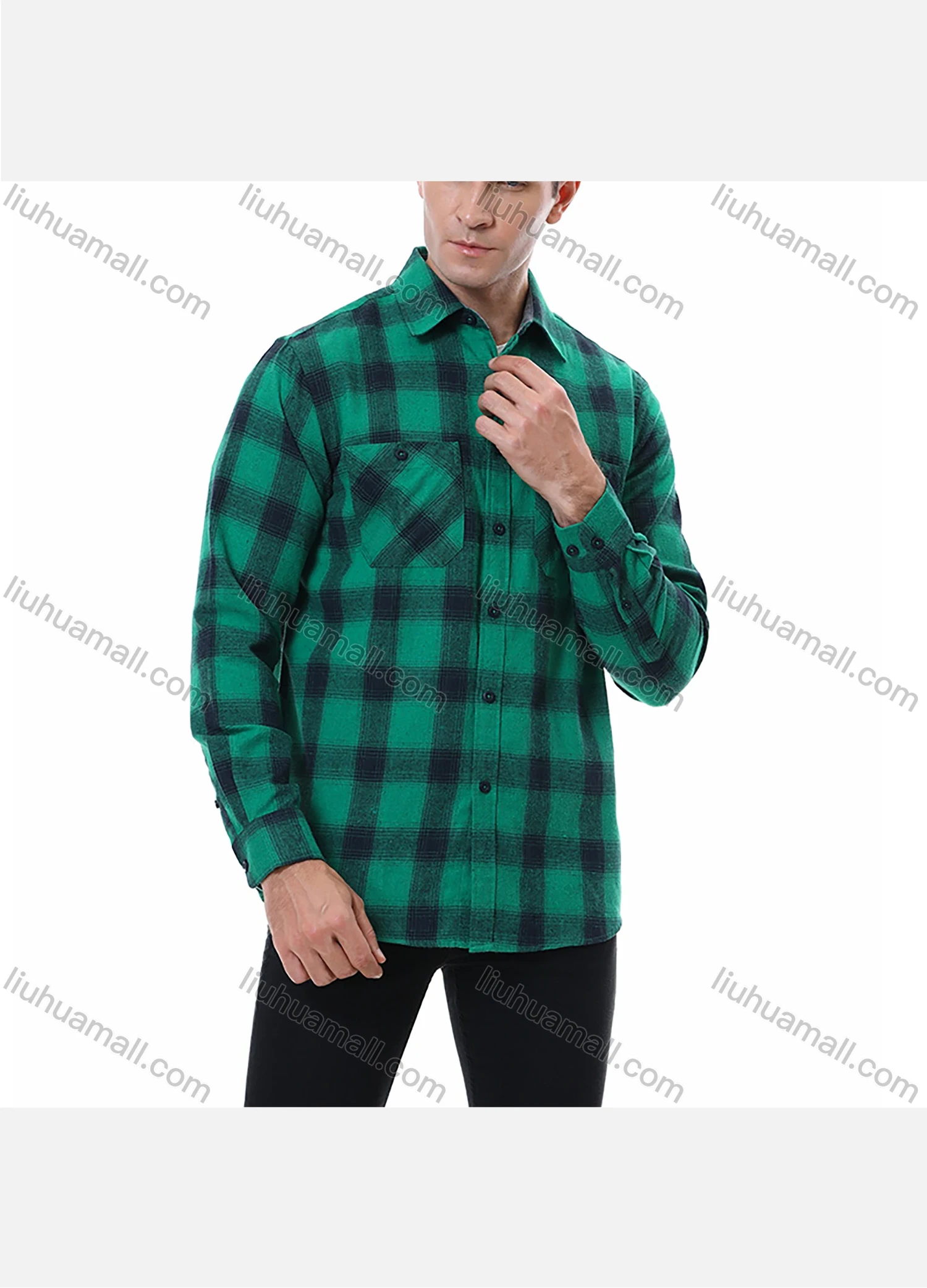 Wholesale Men's Casual Plaid Flannel Long Sleeve Pocket Button Down Thermal Shirts - Liuhuamall
