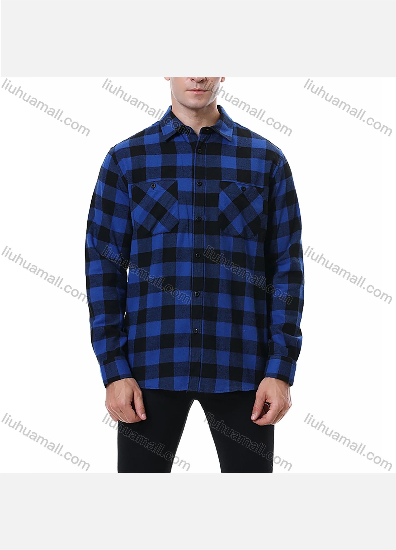 Wholesale Men's Casual Plaid Flannel Long Sleeve Pocket Button Down Thermal Shirts - Liuhuamall