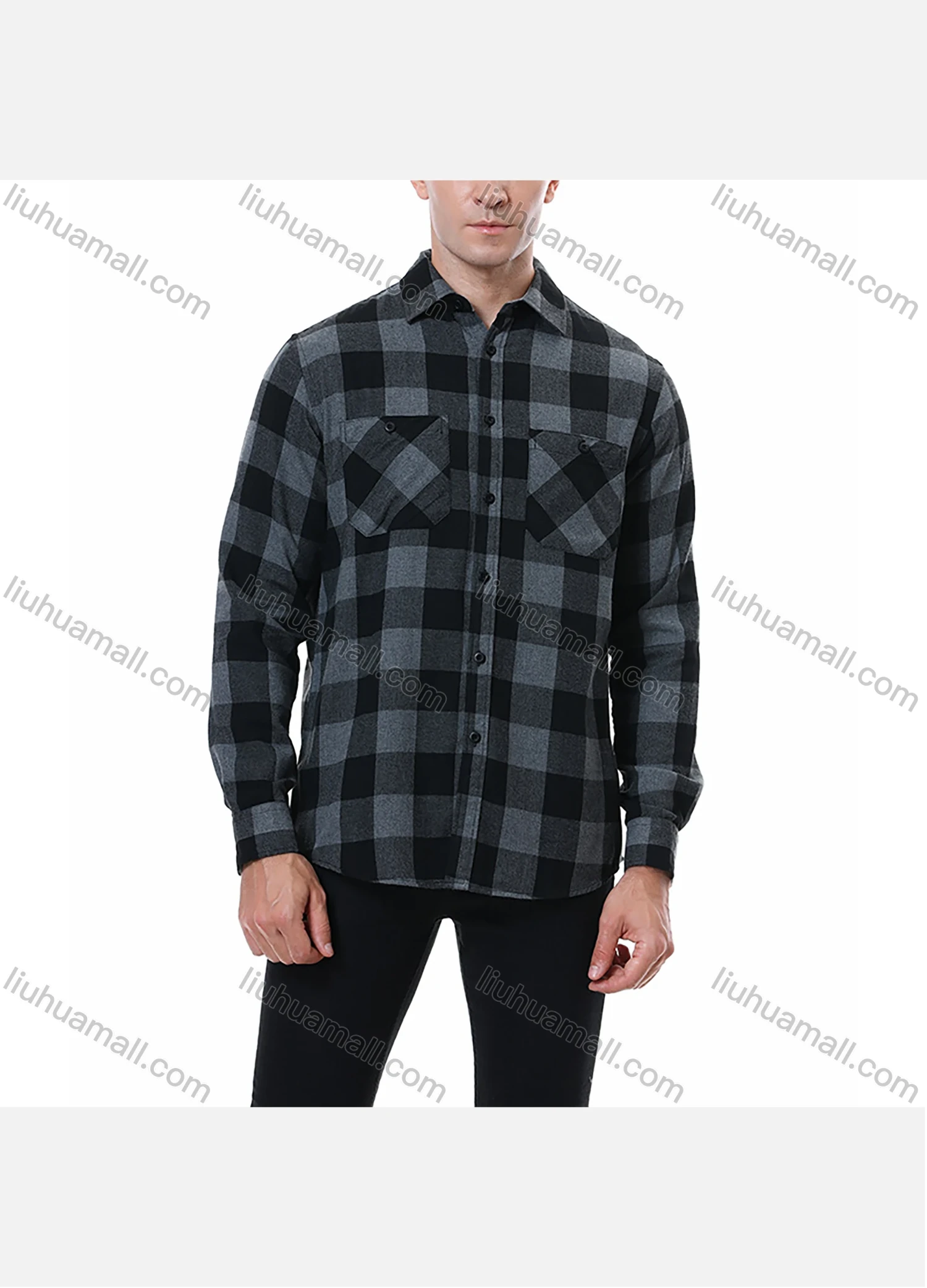 Wholesale Men's Casual Plaid Flannel Long Sleeve Pocket Button Down Thermal Shirts - Liuhuamall