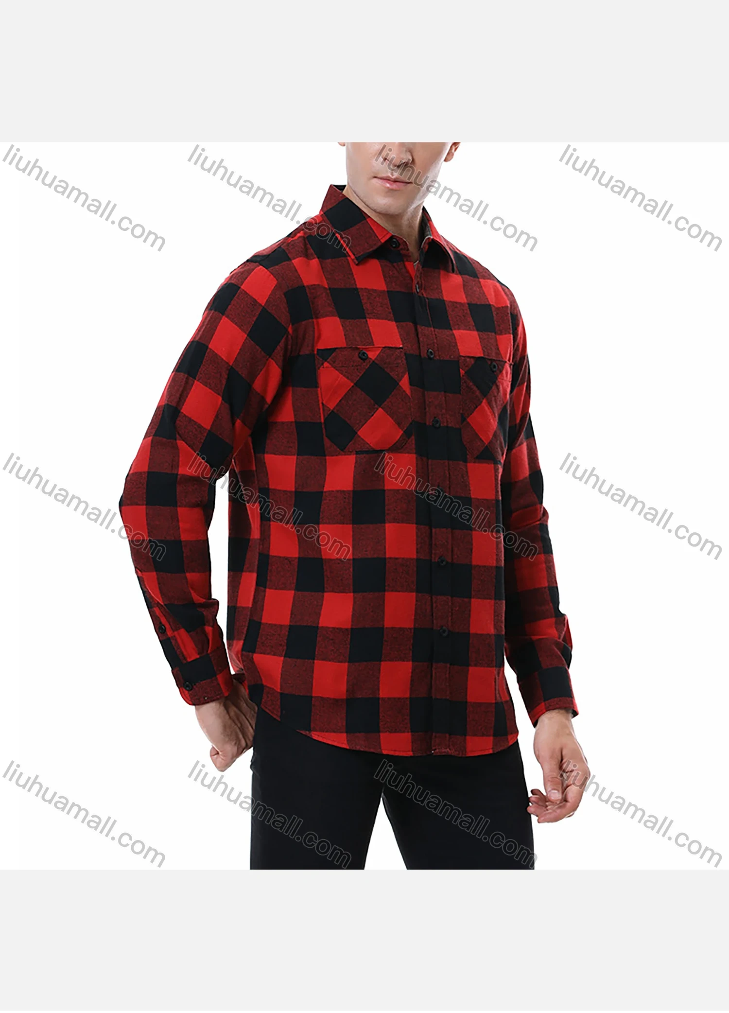 Wholesale Men's Casual Plaid Flannel Long Sleeve Pocket Button Down Thermal Shirts - Liuhuamall