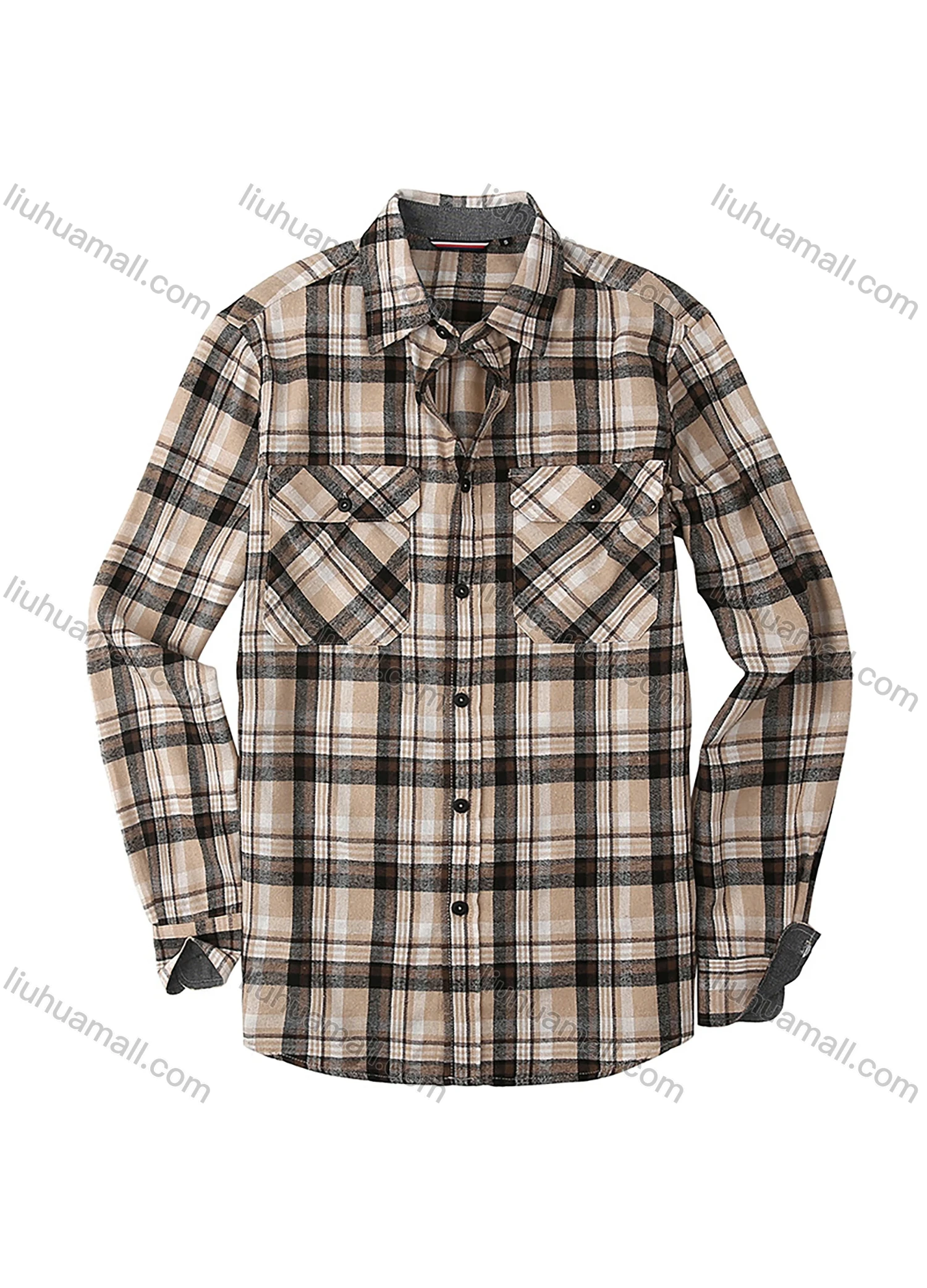 Wholesale Men's Casual Plaid Flannel Long Sleeve Pocket Button Down Thermal Shirts - Liuhuamall