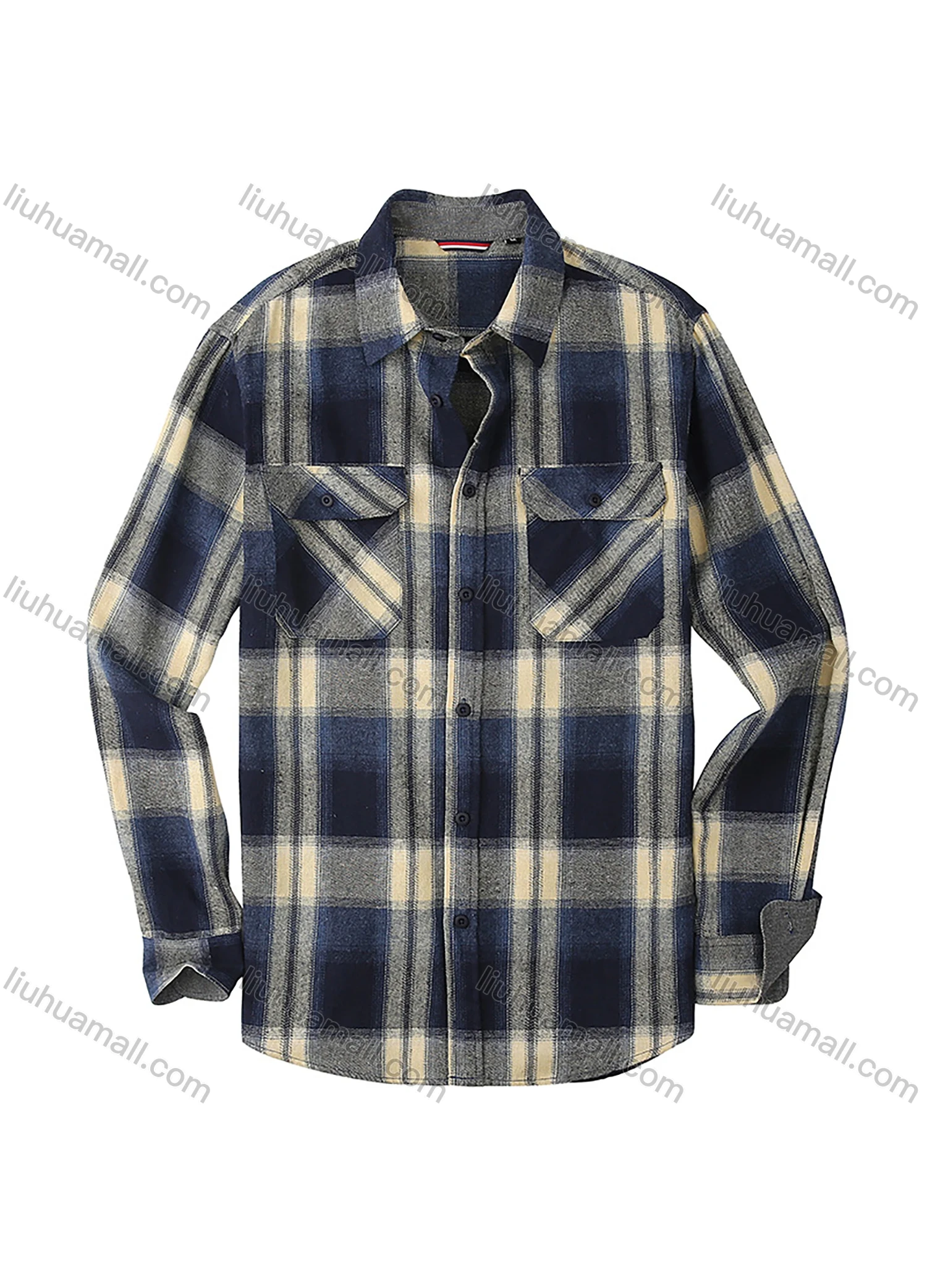 Wholesale Men's Casual Plaid Flannel Long Sleeve Pocket Button Down Thermal Shirts - Liuhuamall