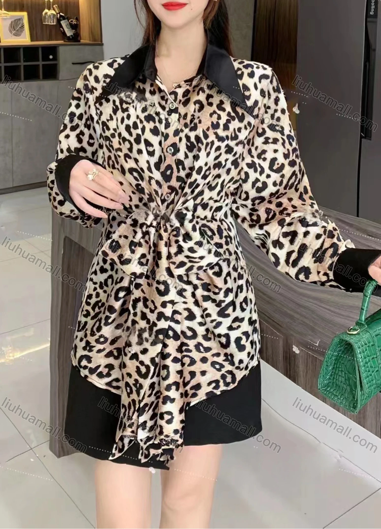Wholesale Women's Fashion Collared Tunic Twist Long Sleeve Short Shirt Dress - Liuhuamall