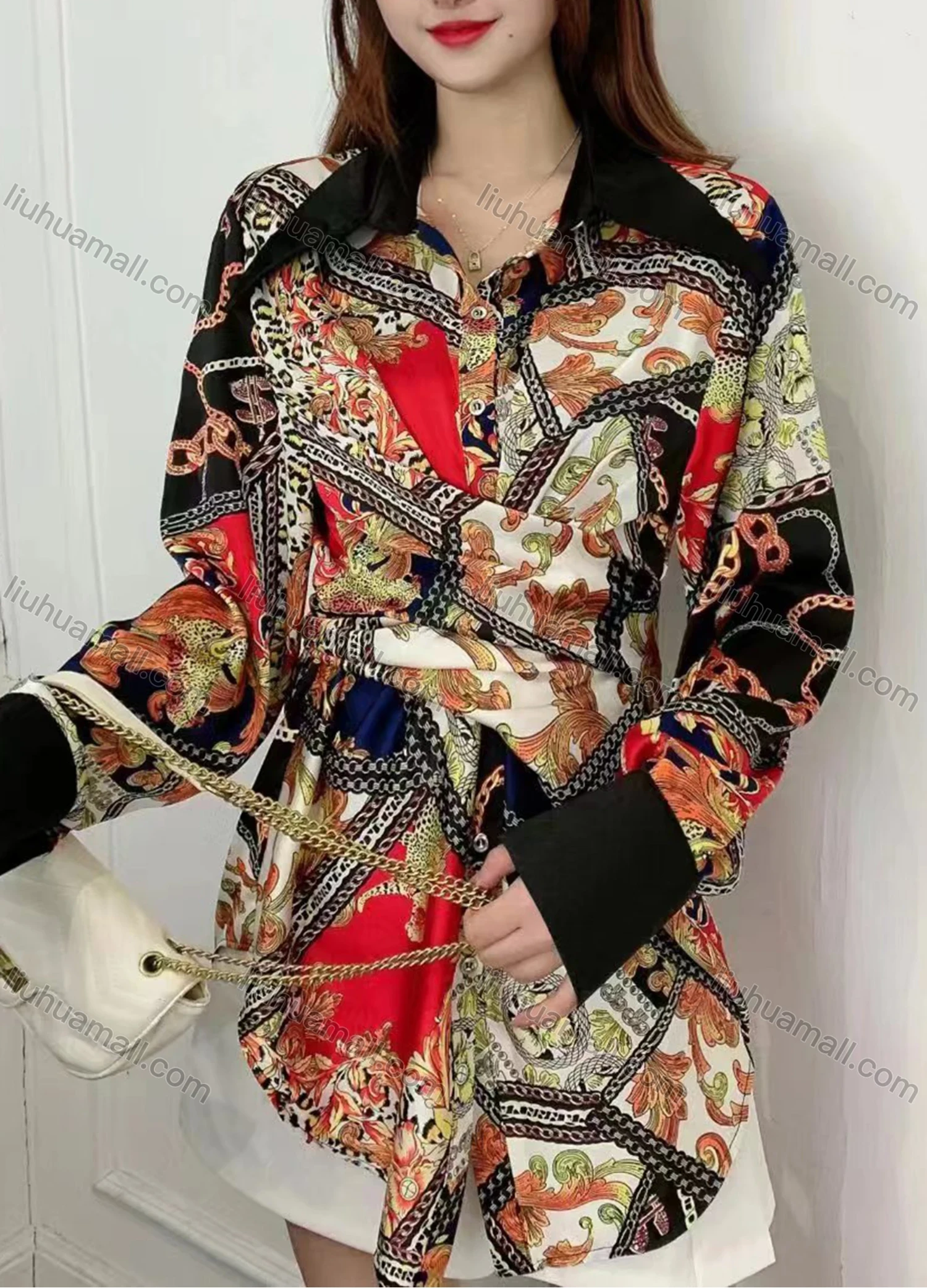 Wholesale Women's Fashion Collared Tunic Twist Long Sleeve Short Shirt Dress - Liuhuamall