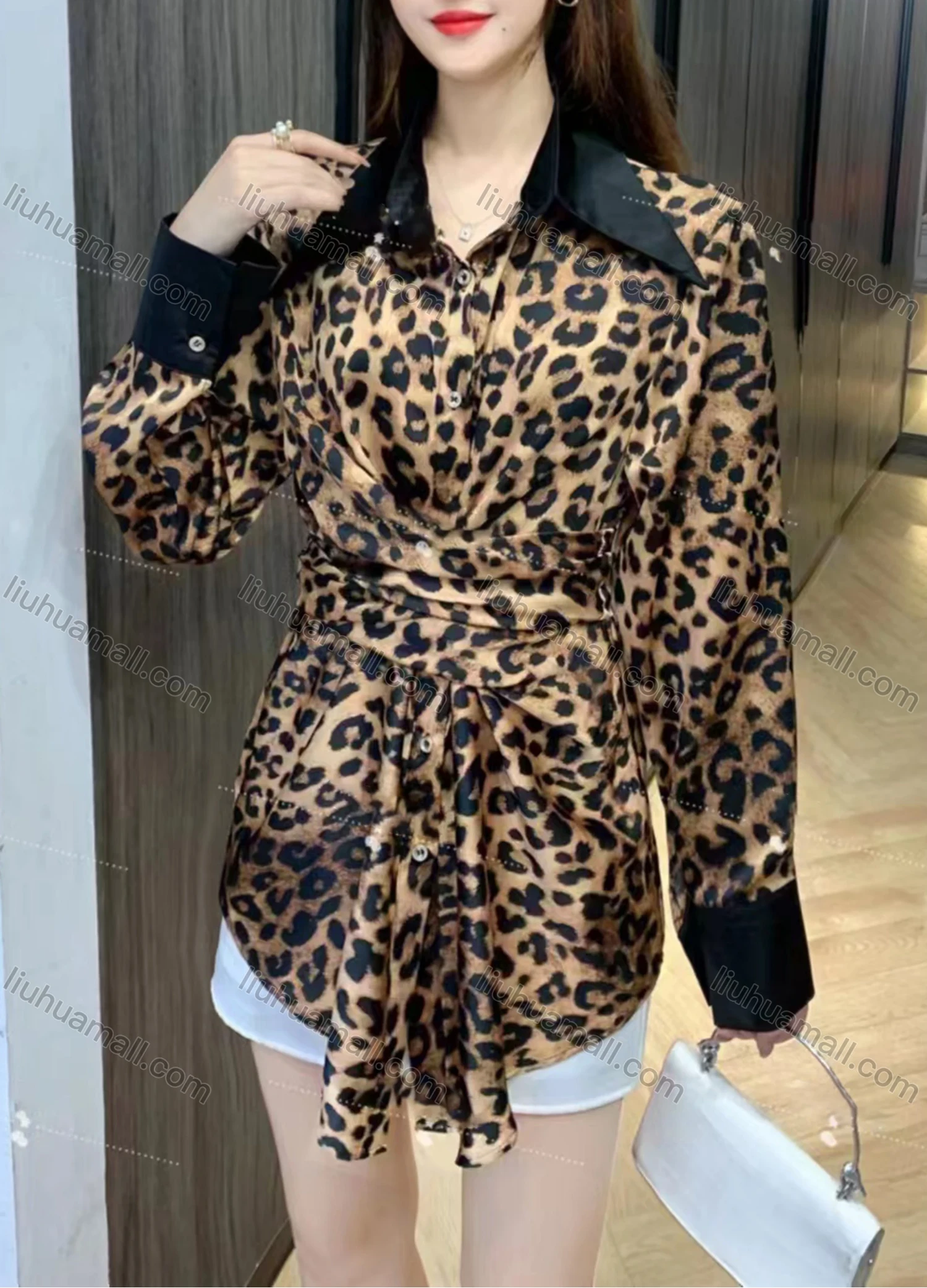 Wholesale Women's Fashion Collared Tunic Twist Long Sleeve Short Shirt Dress - Liuhuamall